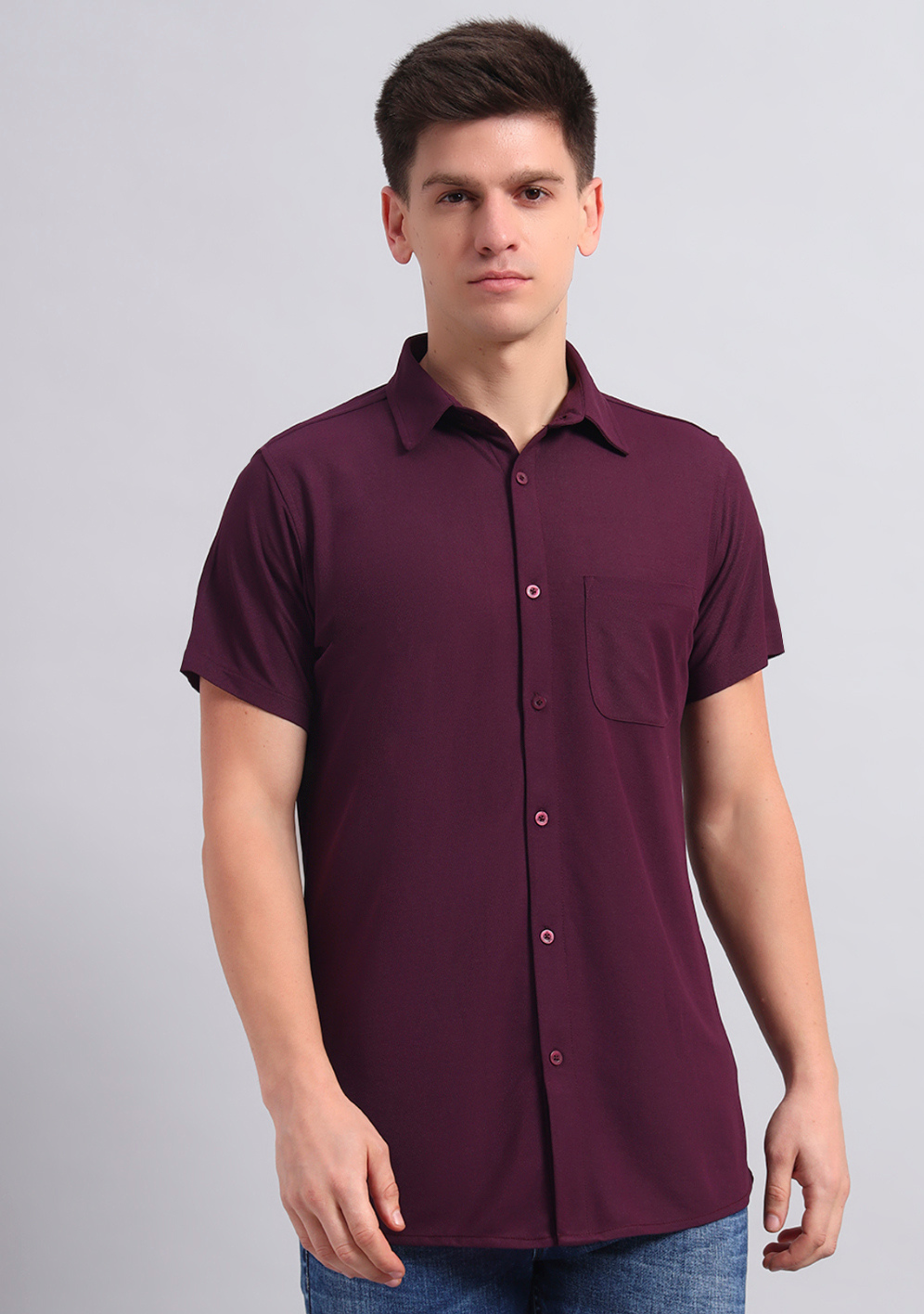 Berry Wine Half Sleeve Versatile Shirt