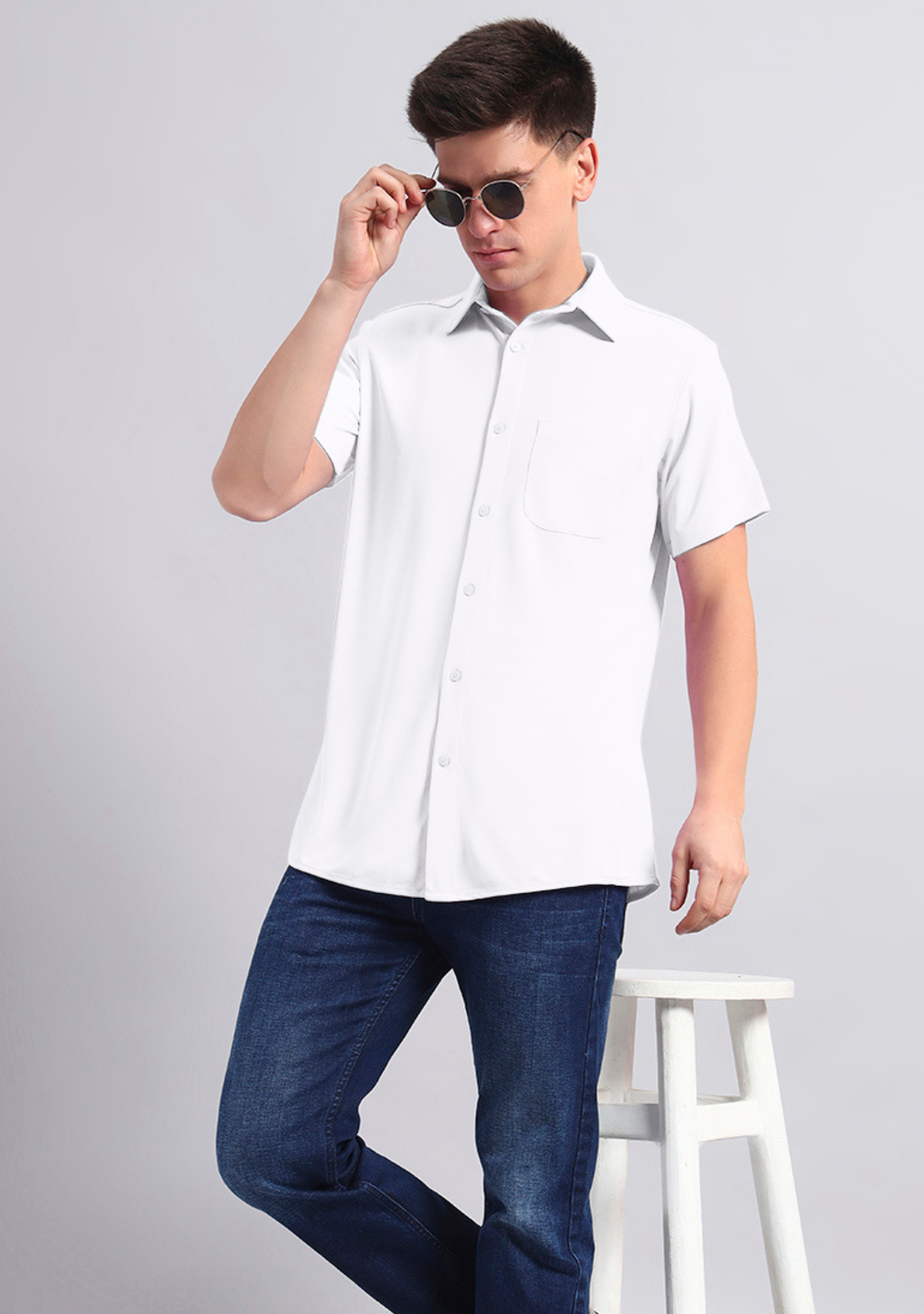 Crisp White Half Sleeve Versatile Shirt