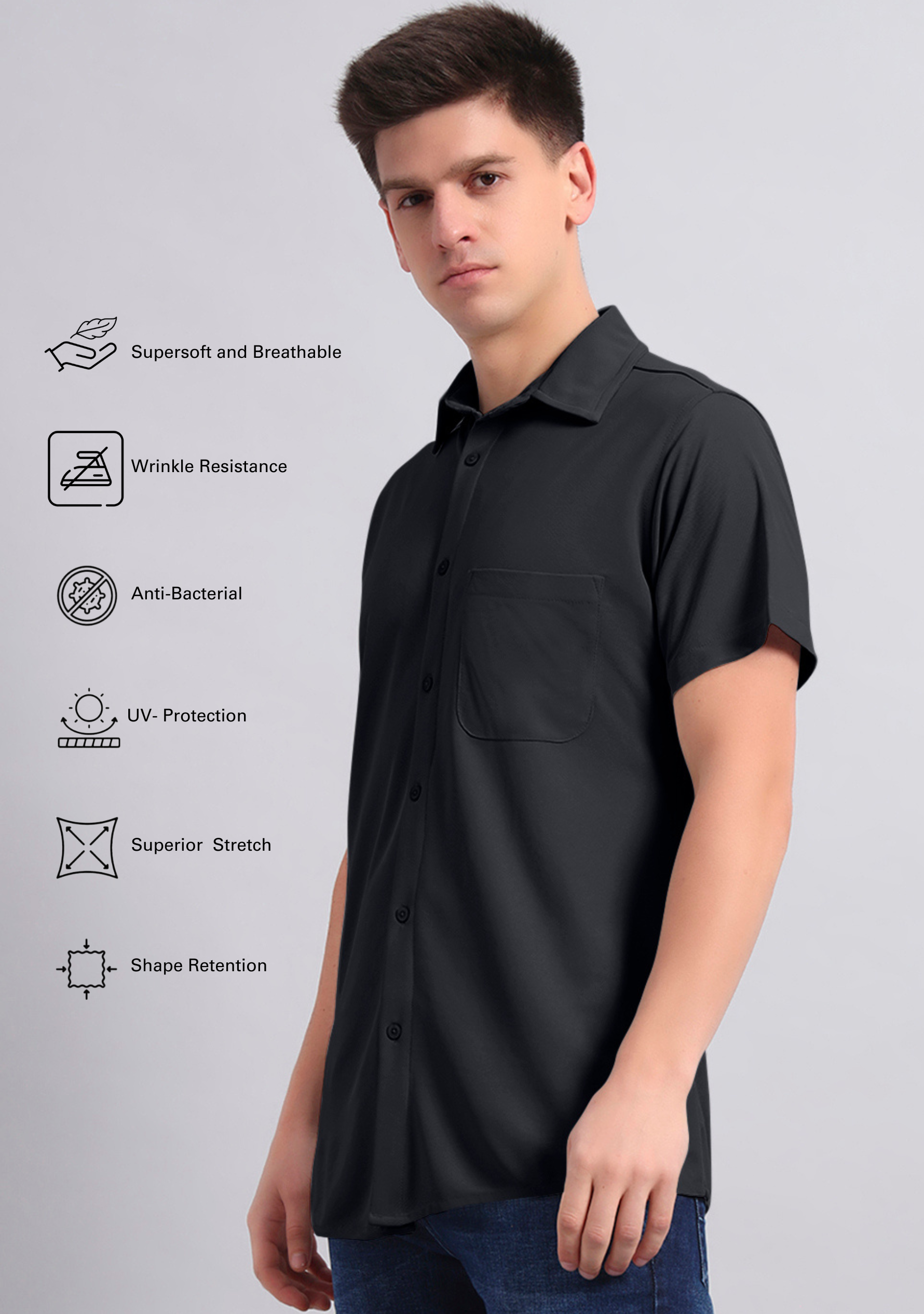 Jet Black Half Sleeve Versatile Shirt - The Manatomy