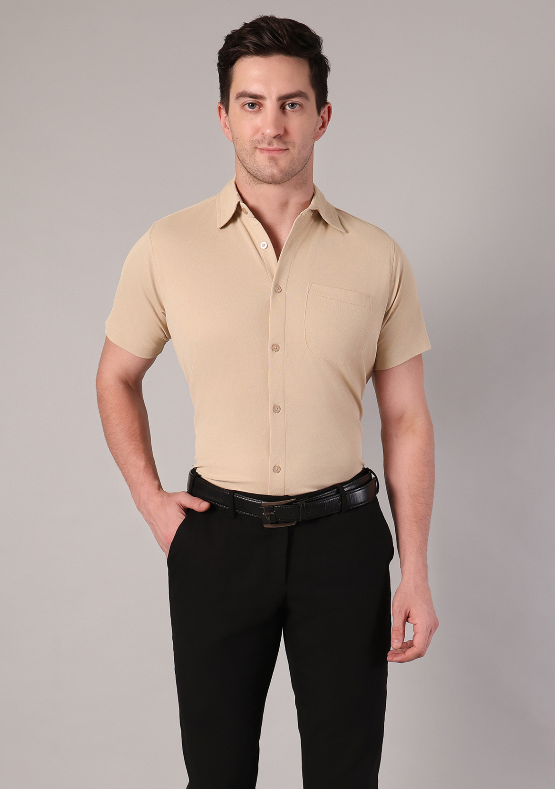 Beige Half Sleeve Versatile Shirt