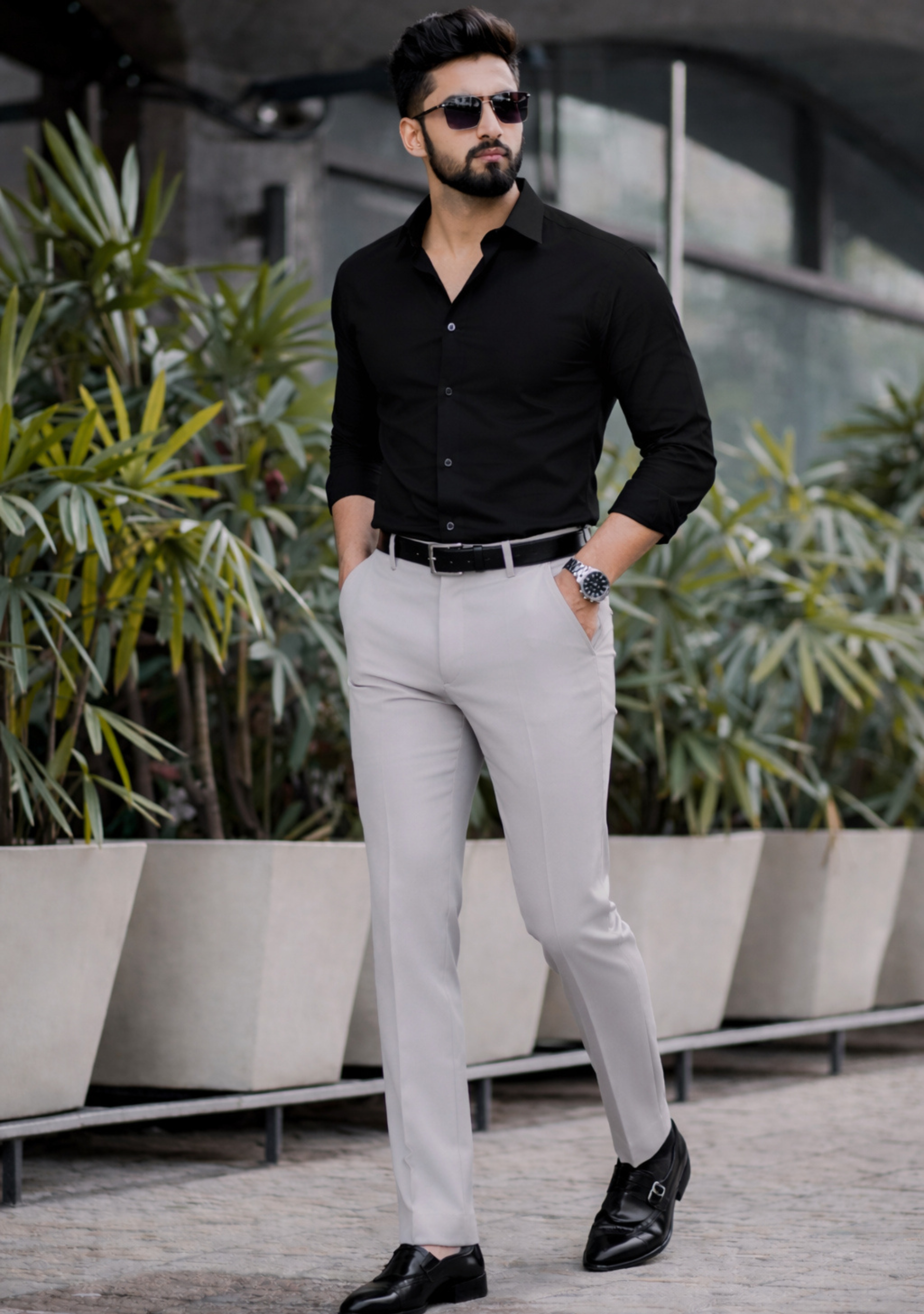 The Signature Combo – Black Shirt + Light Grey Pant