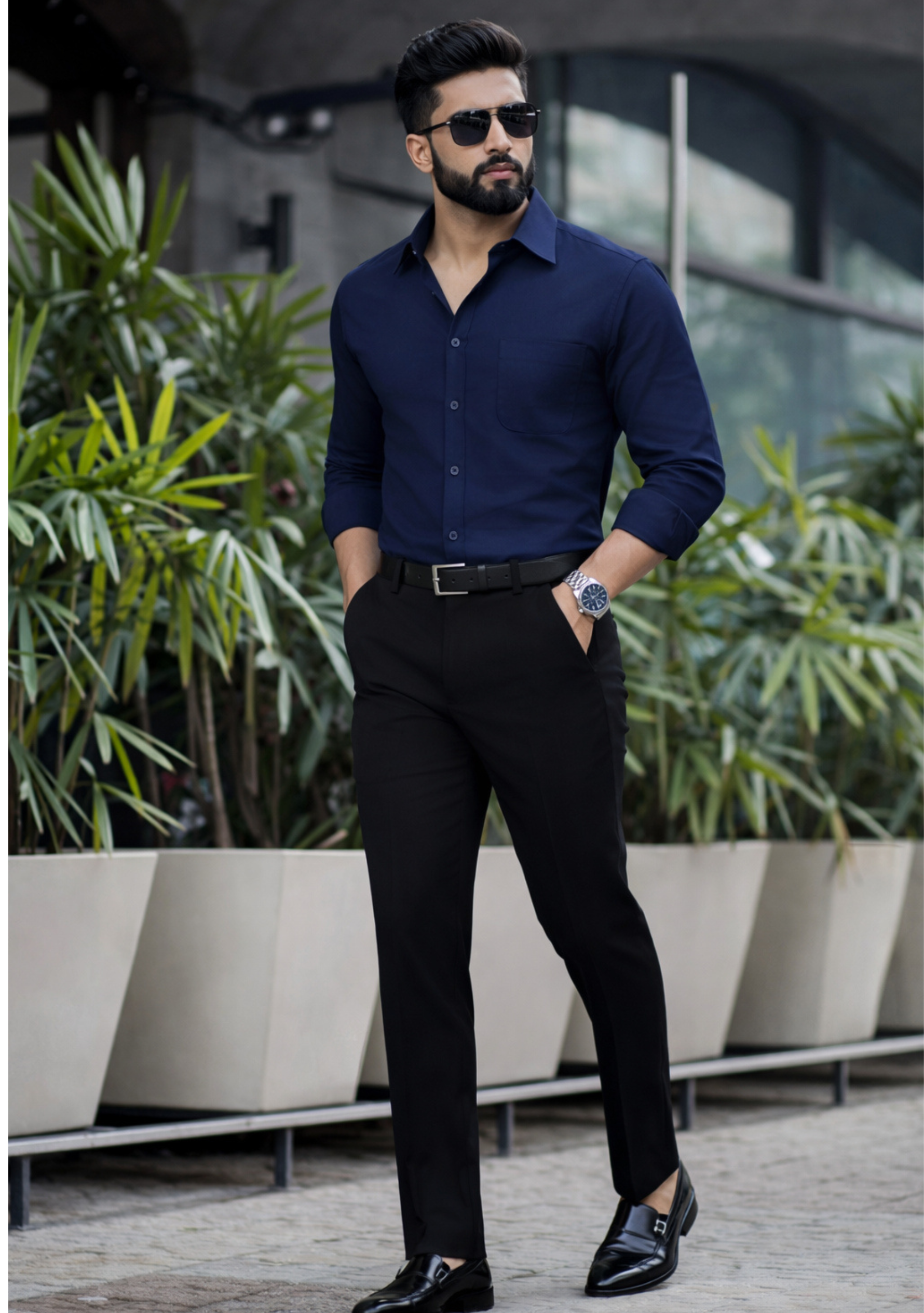 The Signature Combo – Blue Shirt + Black Pant