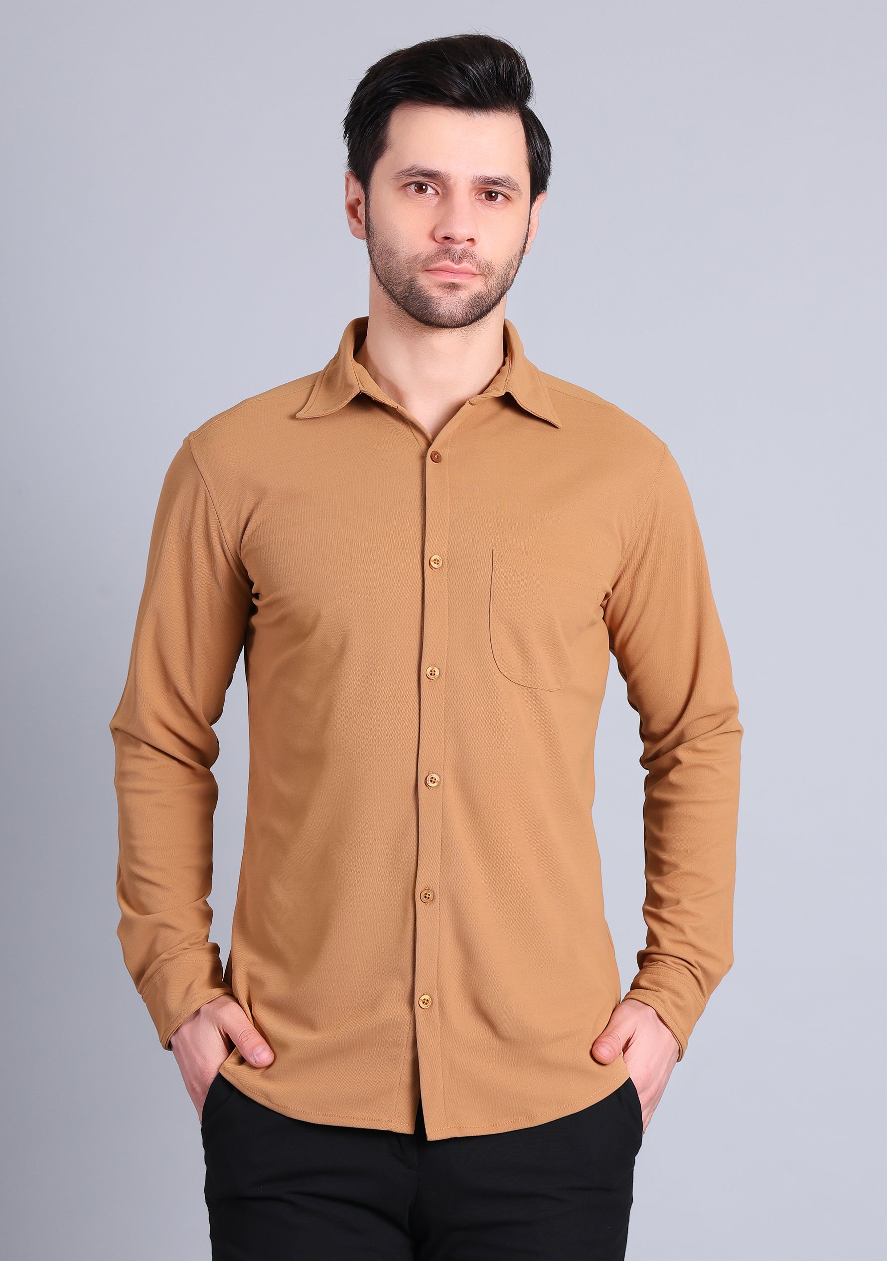 Camel Brown Full Sleeve Versatile Shirt