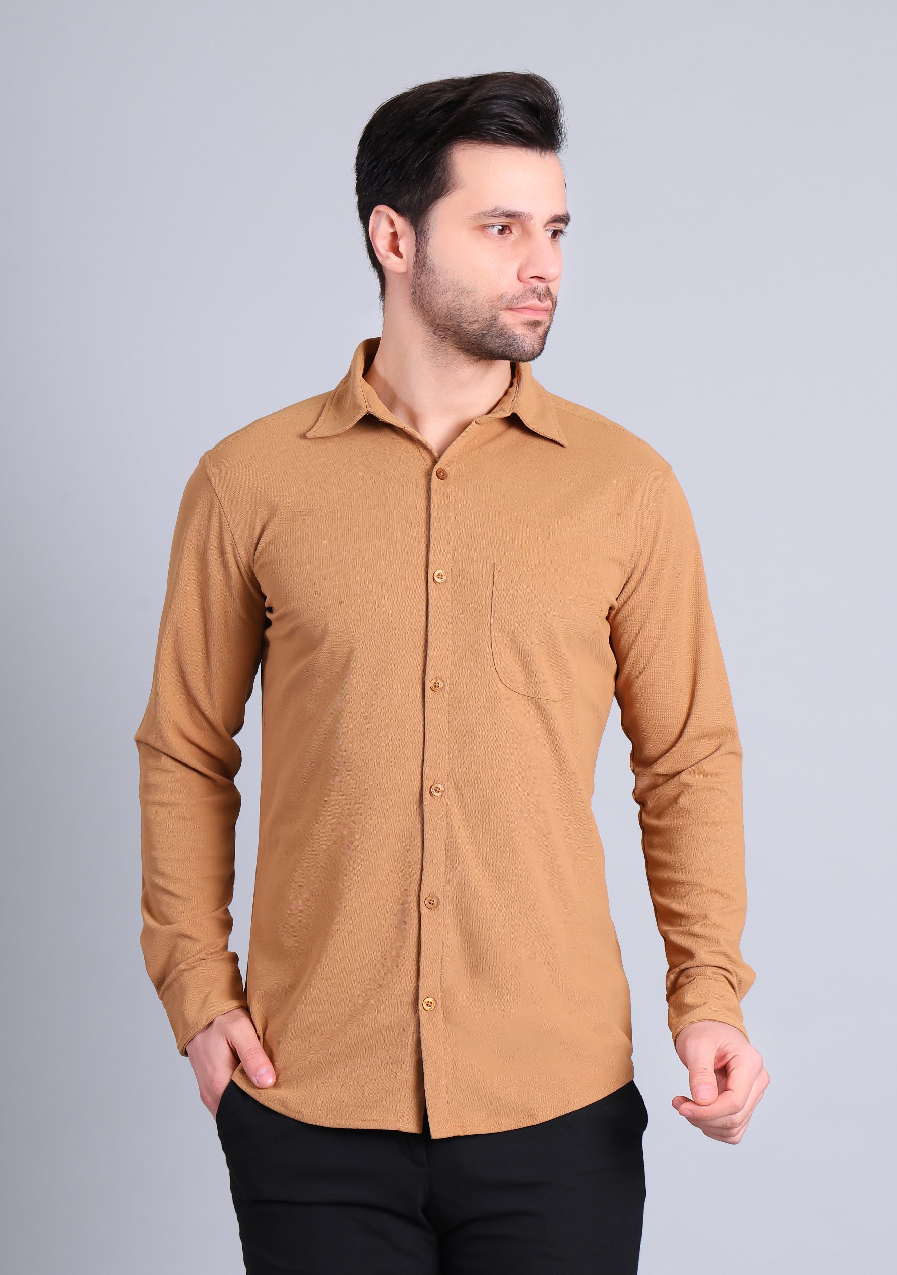 Camel Brown Full Sleeve Versatile Shirt