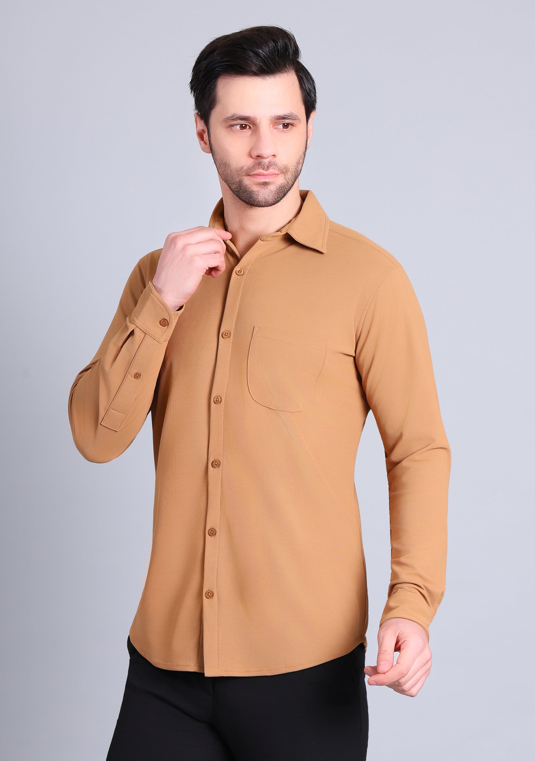 Camel Brown Full Sleeve Versatile Shirt