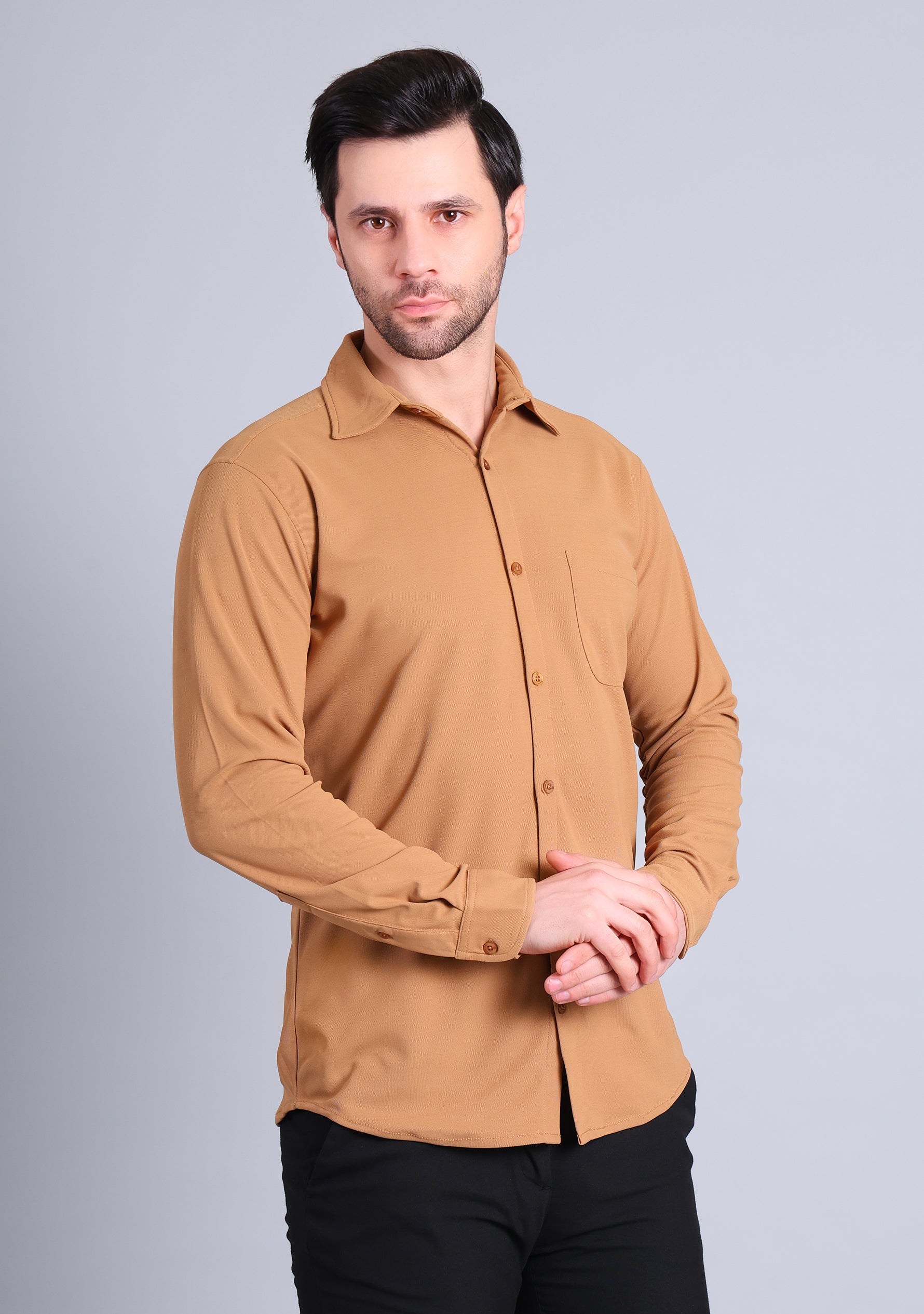 Camel Brown Full Sleeve Versatile Shirt
