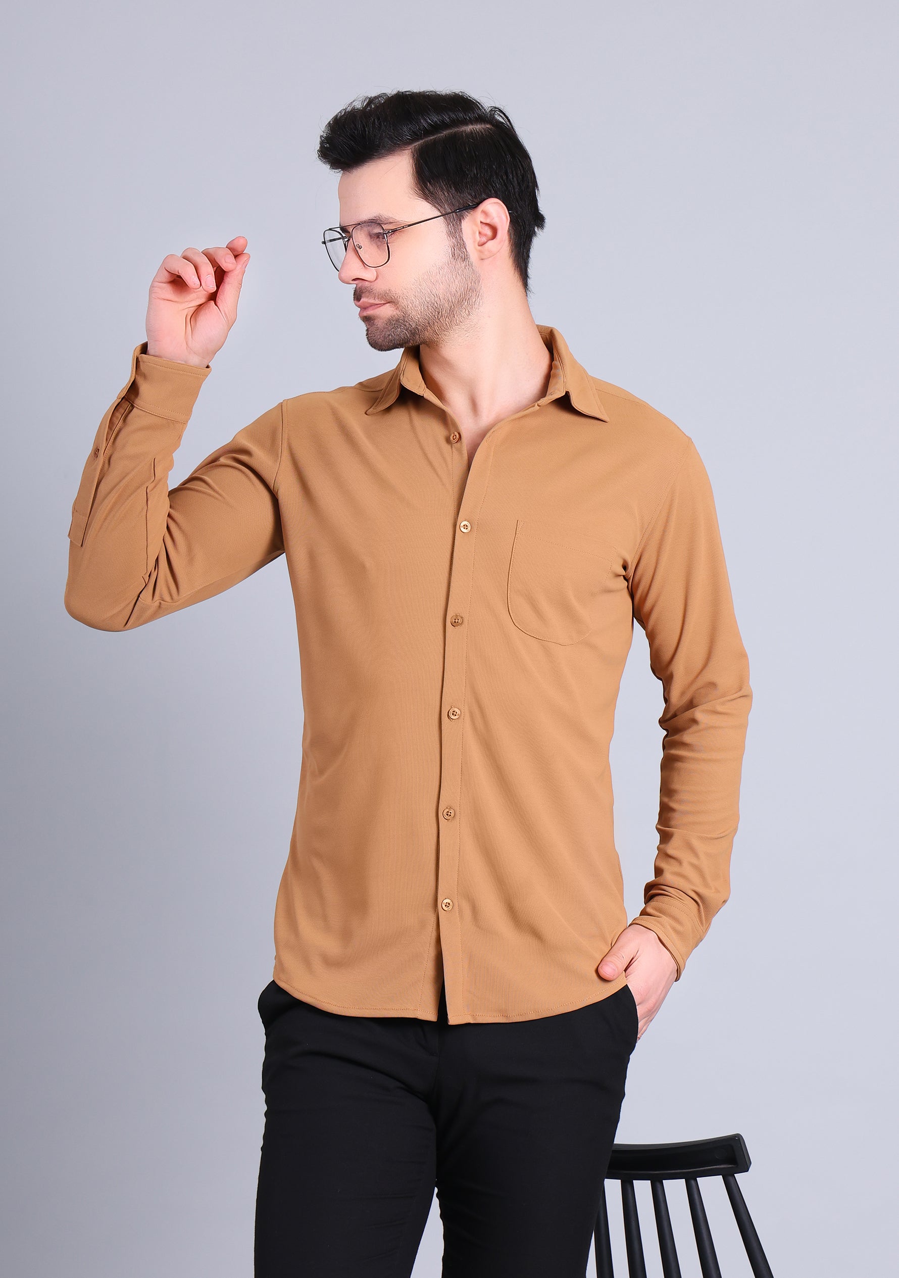 Camel Brown Full Sleeve Versatile Shirt