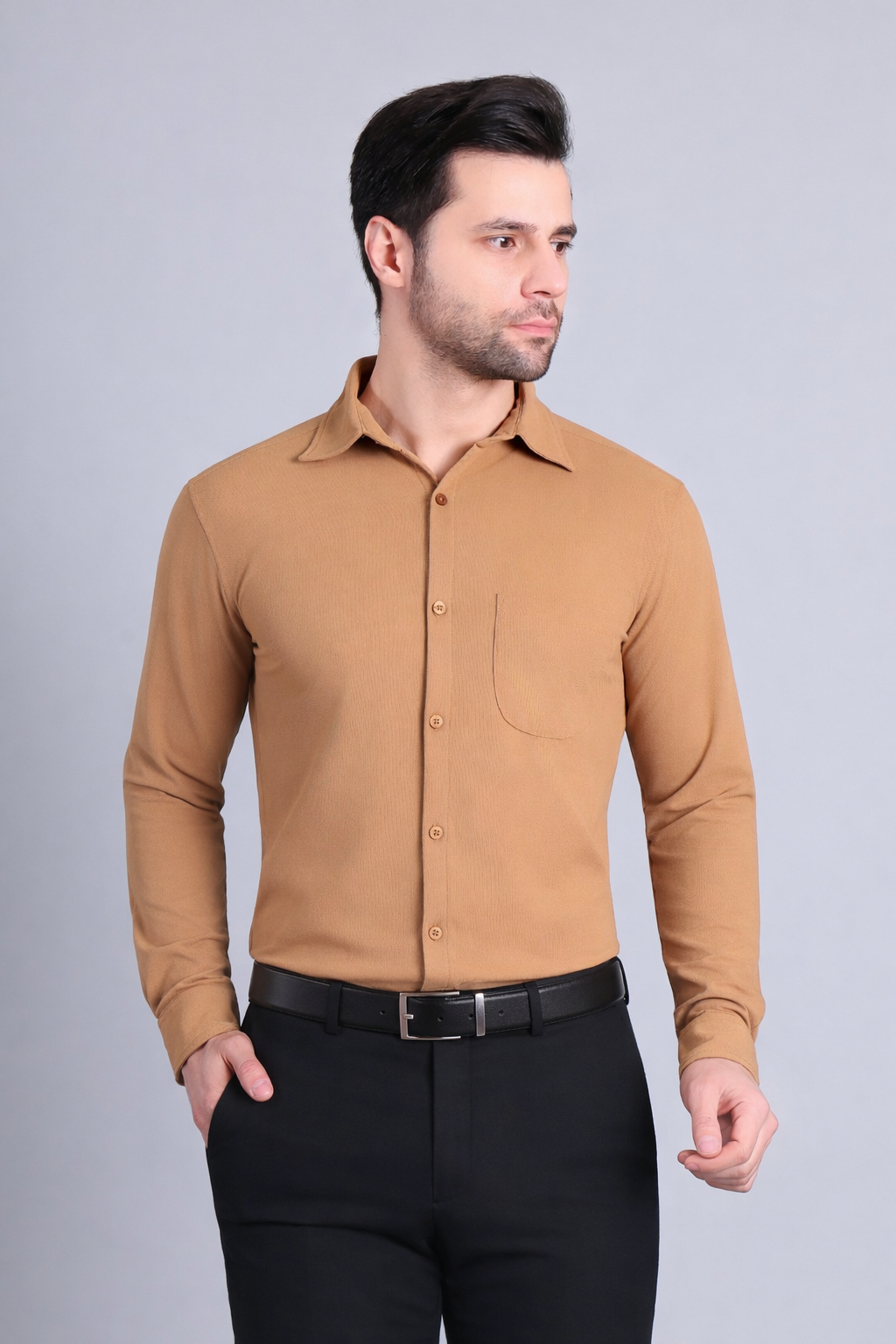 Camel Brown Full Sleeve Versatile Shirt