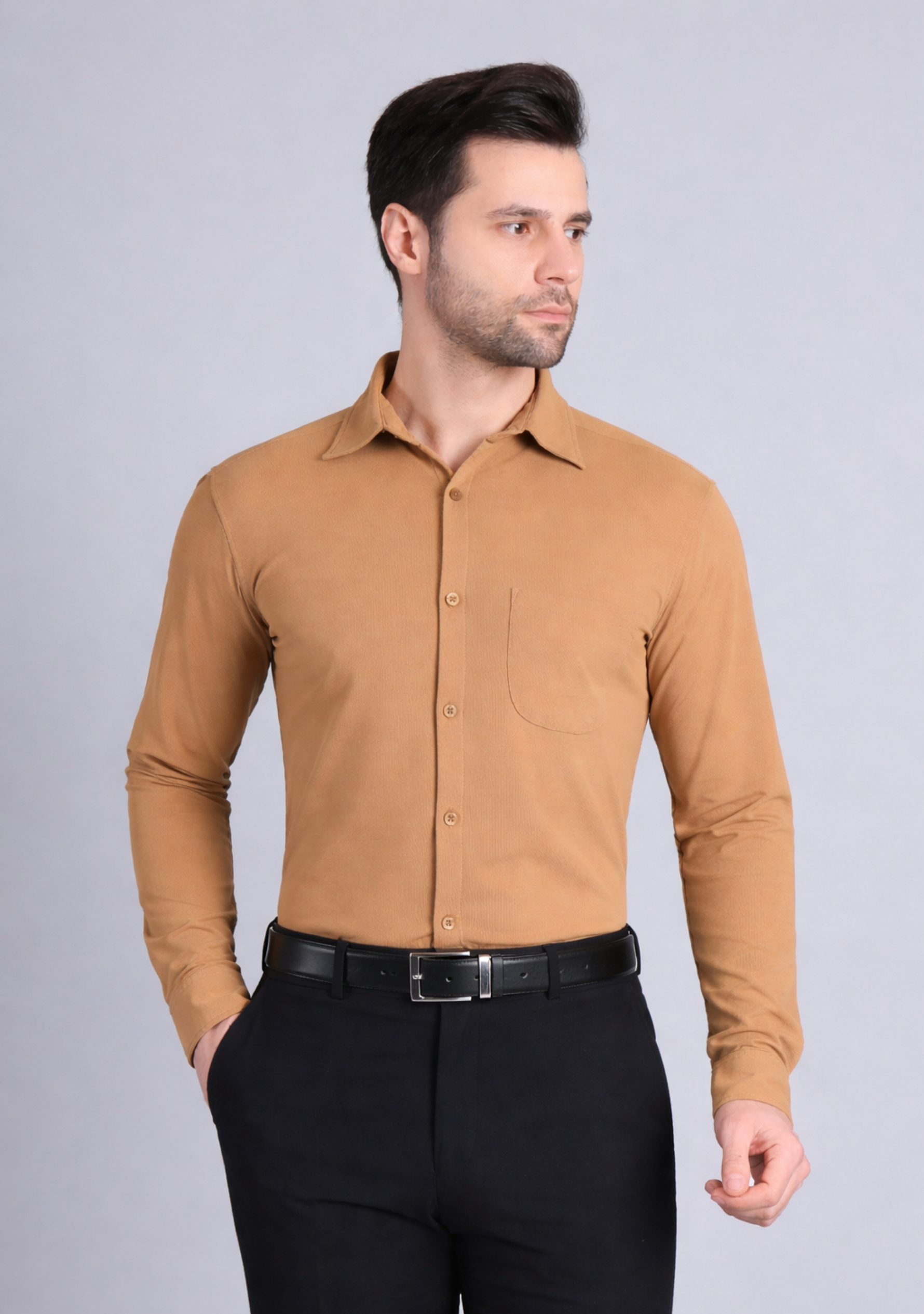 Camel Brown Full Sleeve Versatile Shirt