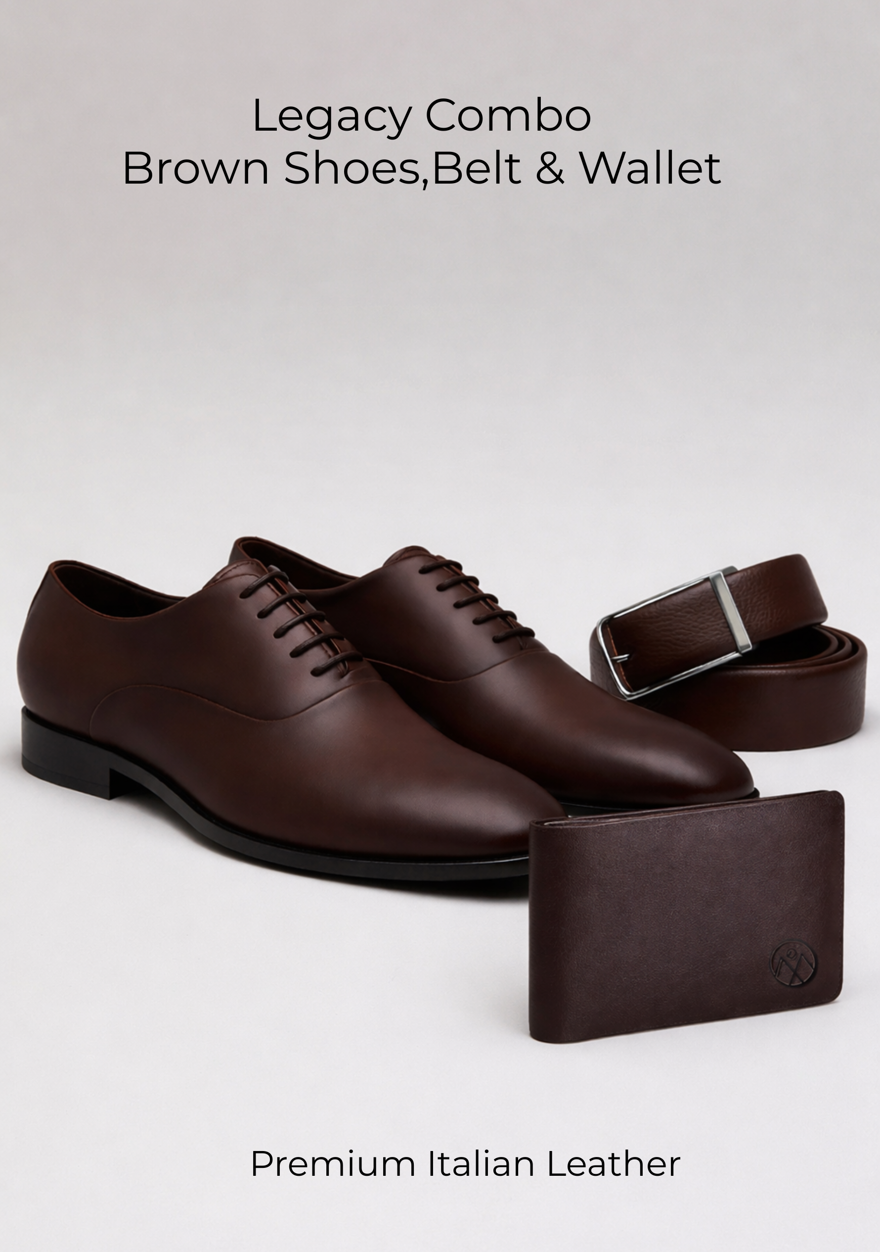 Legacy Combo Brown Shoes, Belt & Wallet