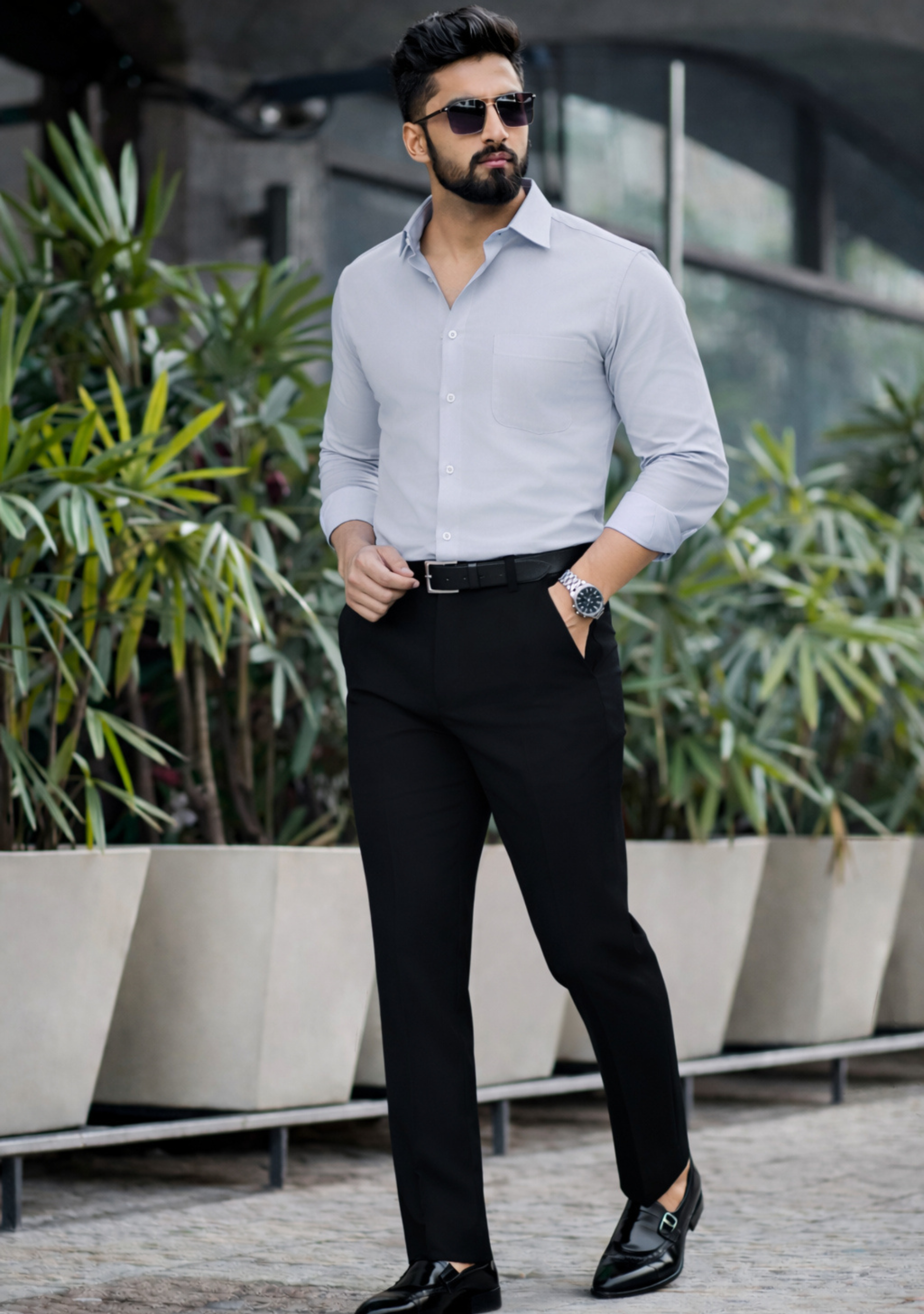 The Signature Combo – Light Grey Shirt + Black Pant