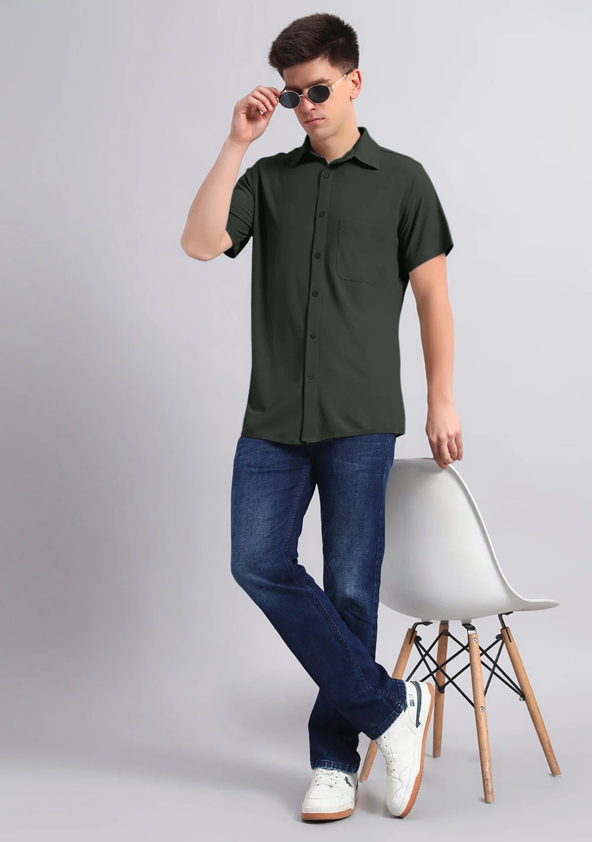 Ripe Olive Half Sleeve Versatile Shirt