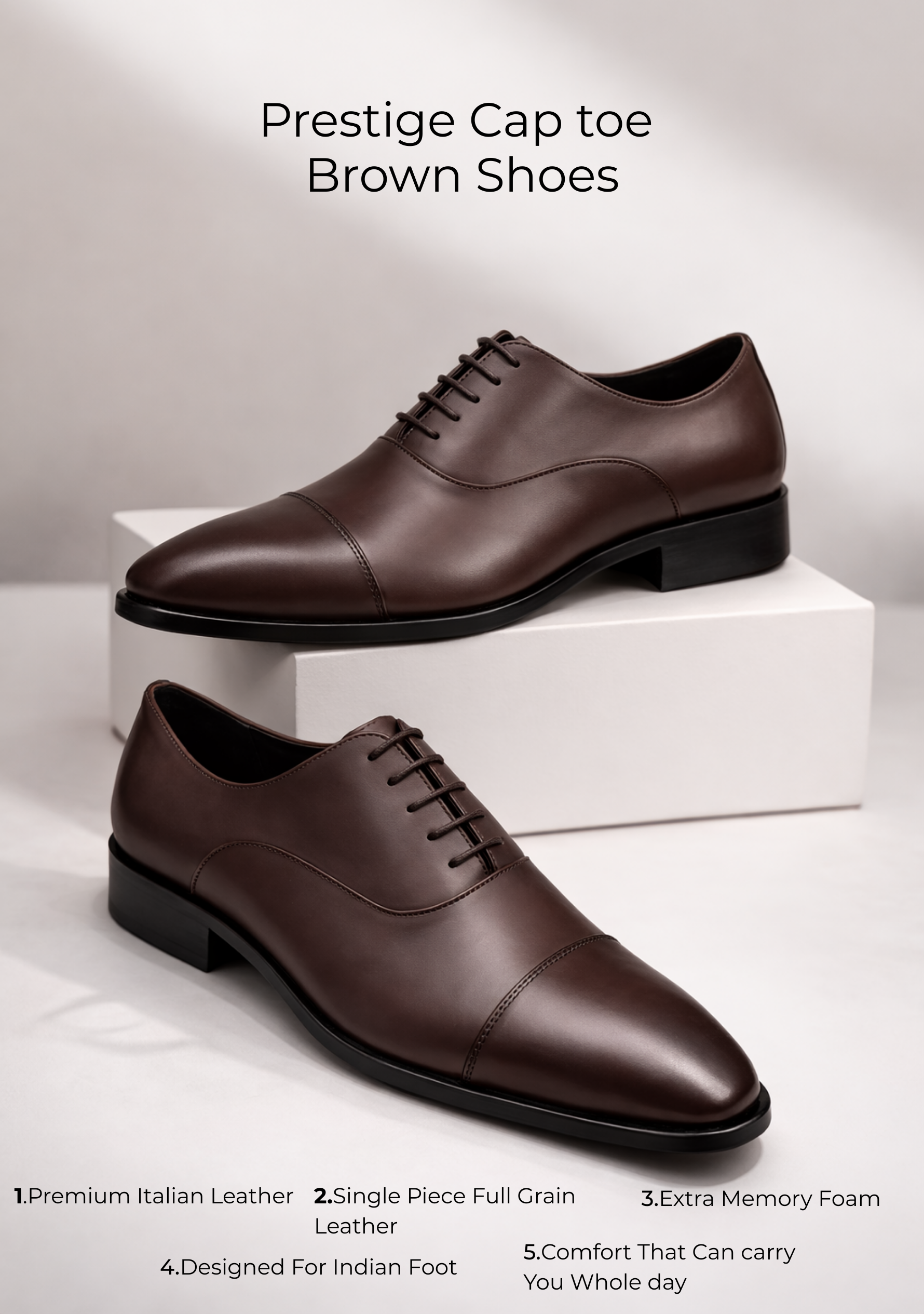Prestige Cap Toe Brown Shoes