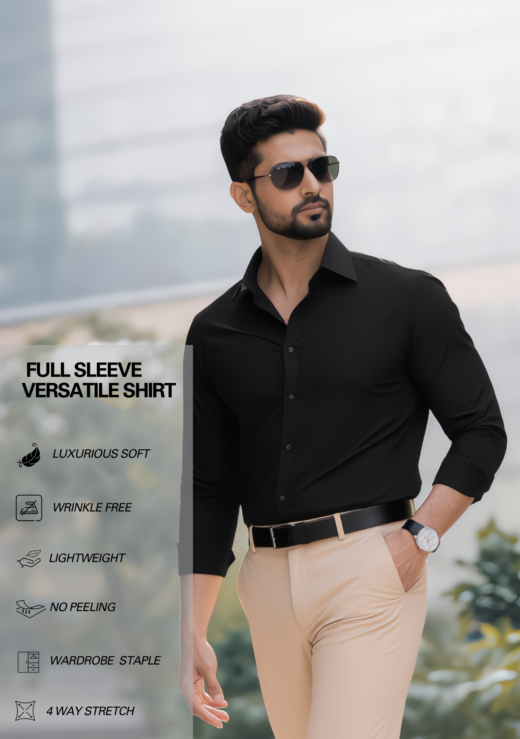 The Signature Combo – Black Shirt + Beige Pant