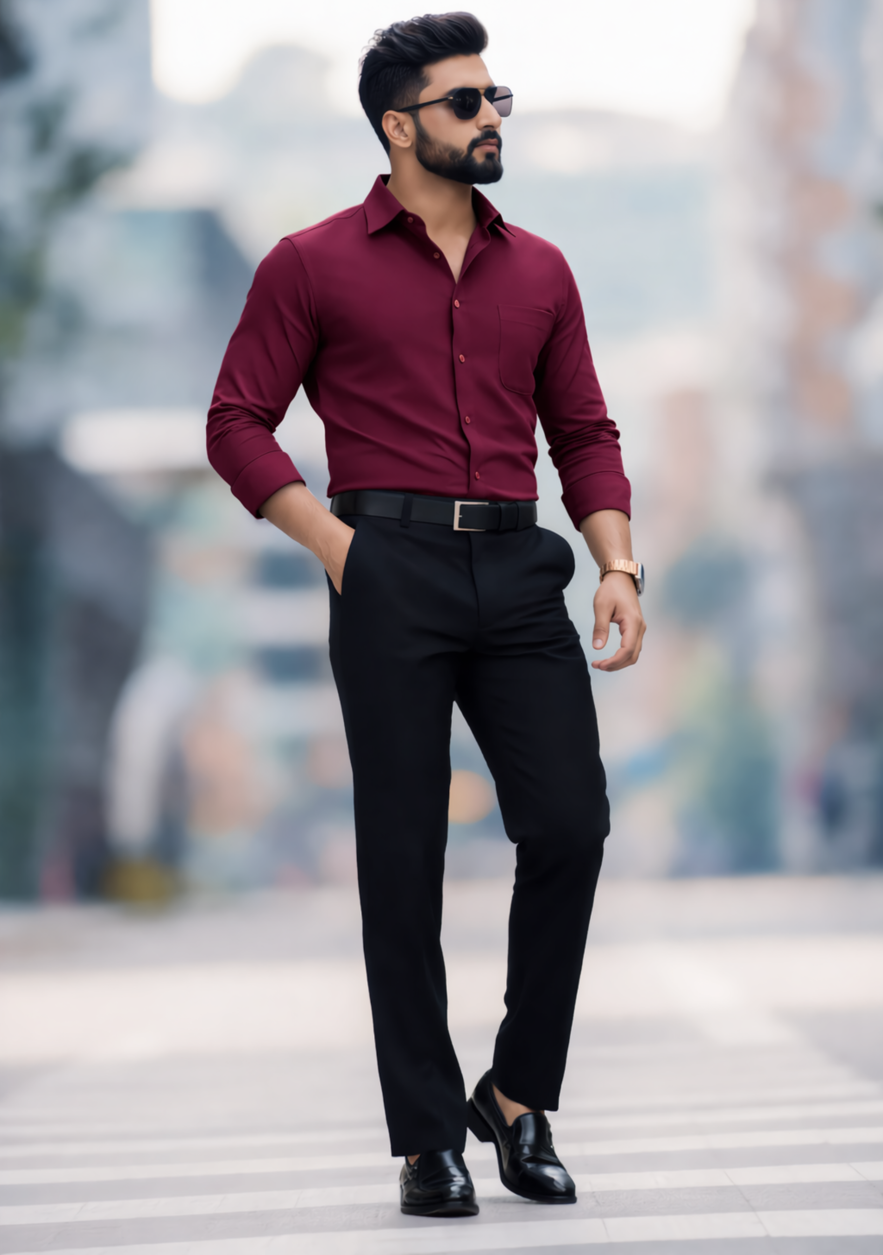 The Signature Combo – Maroon Shirt + Black Pant