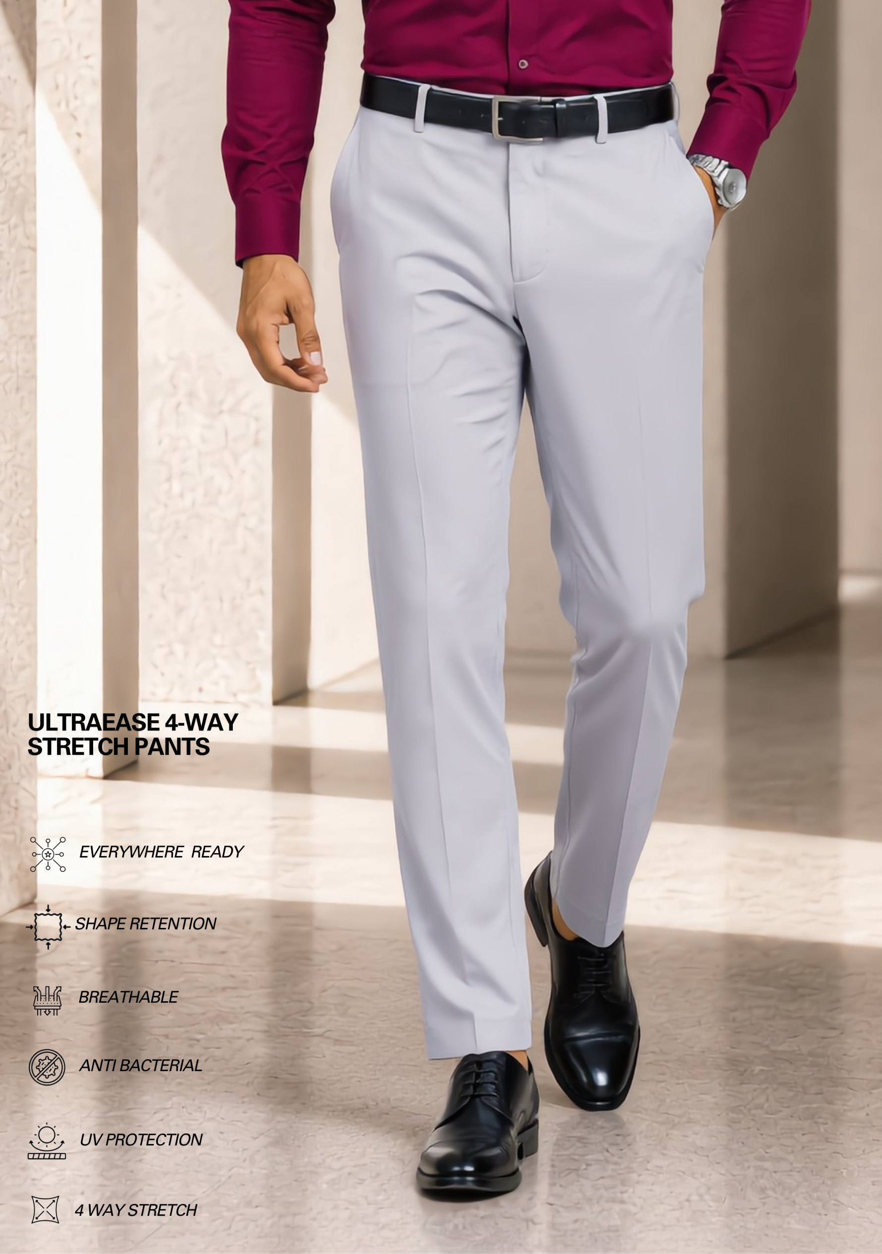 The Signature Combo – Maroon Shirt + Light Grey Pant