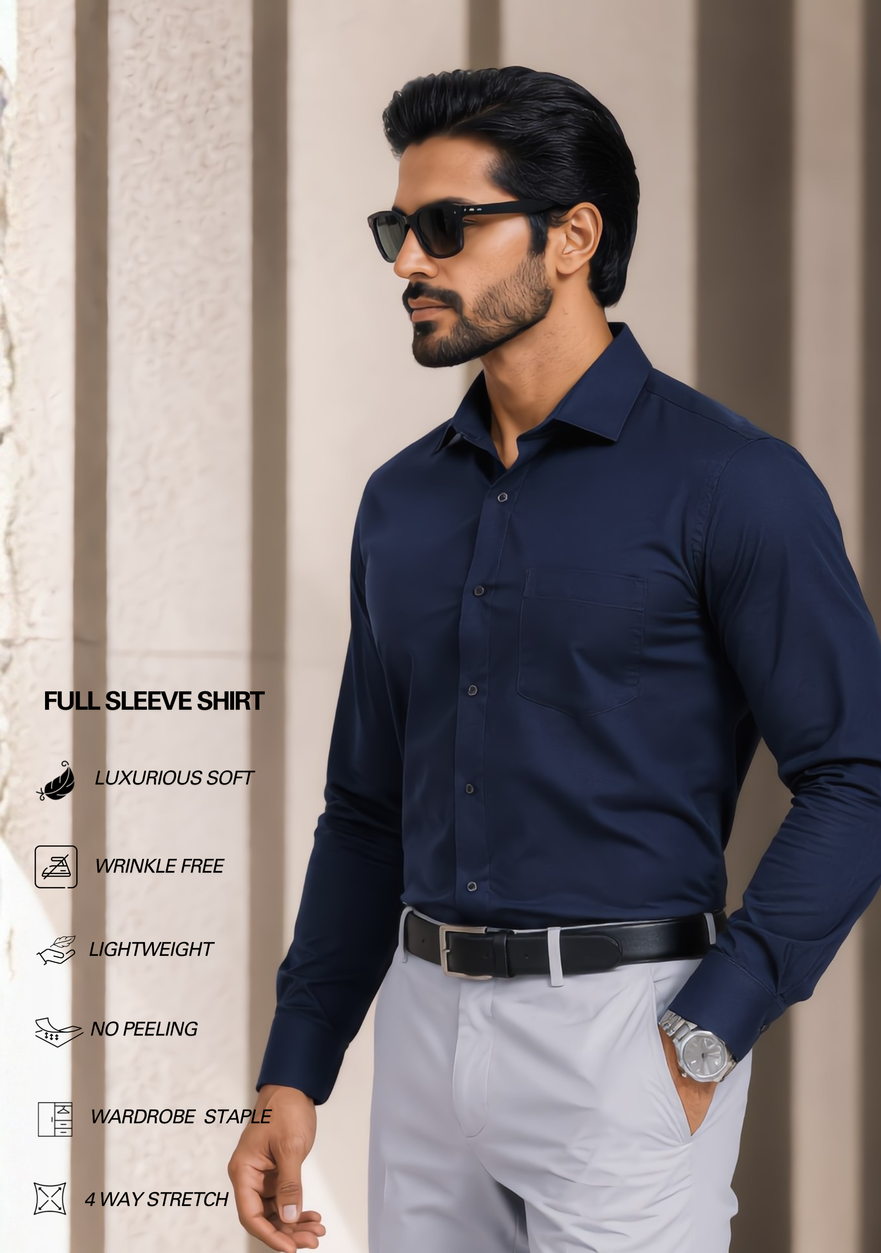 The Signature Combo – Navy Blue Shirt + Light Grey Pant