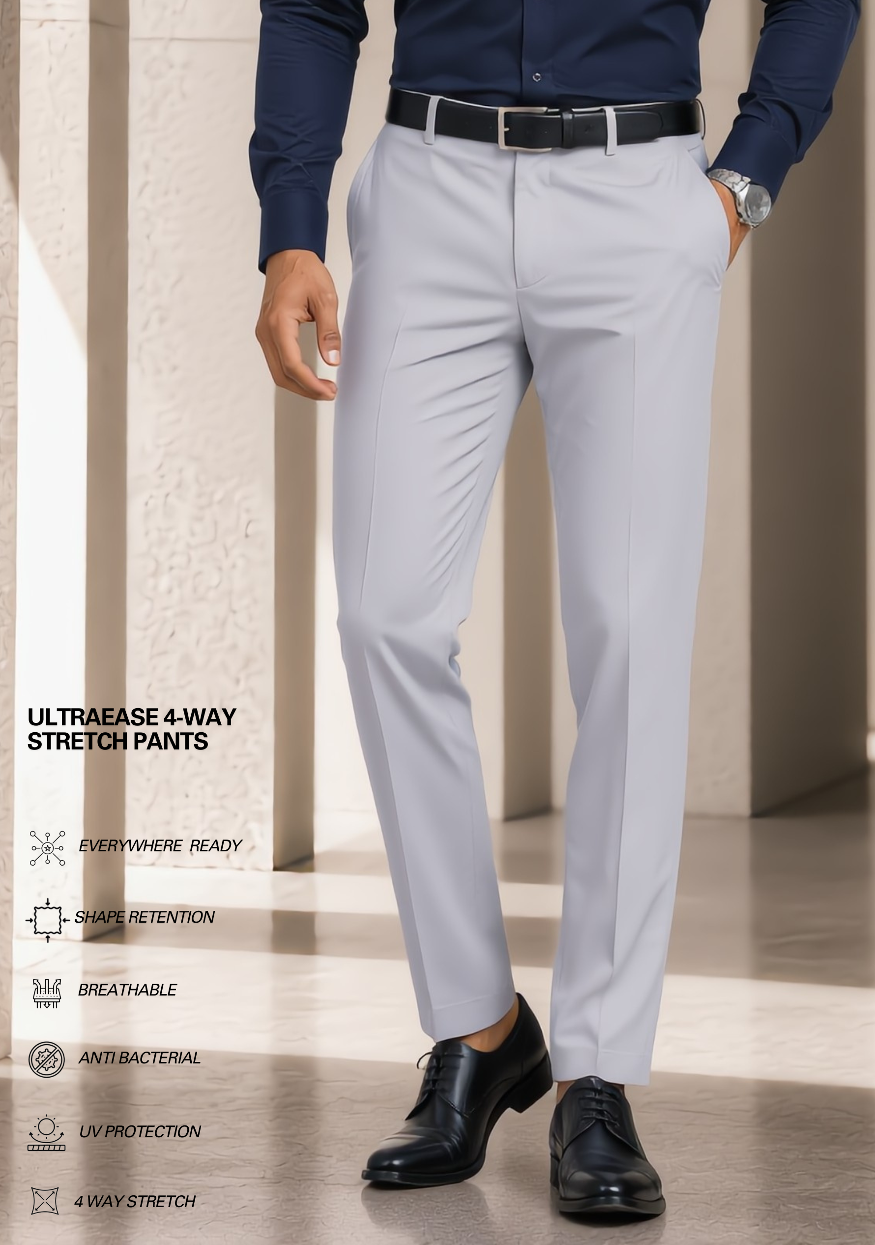 The Signature Combo – Navy Blue Shirt + Light Grey Pant