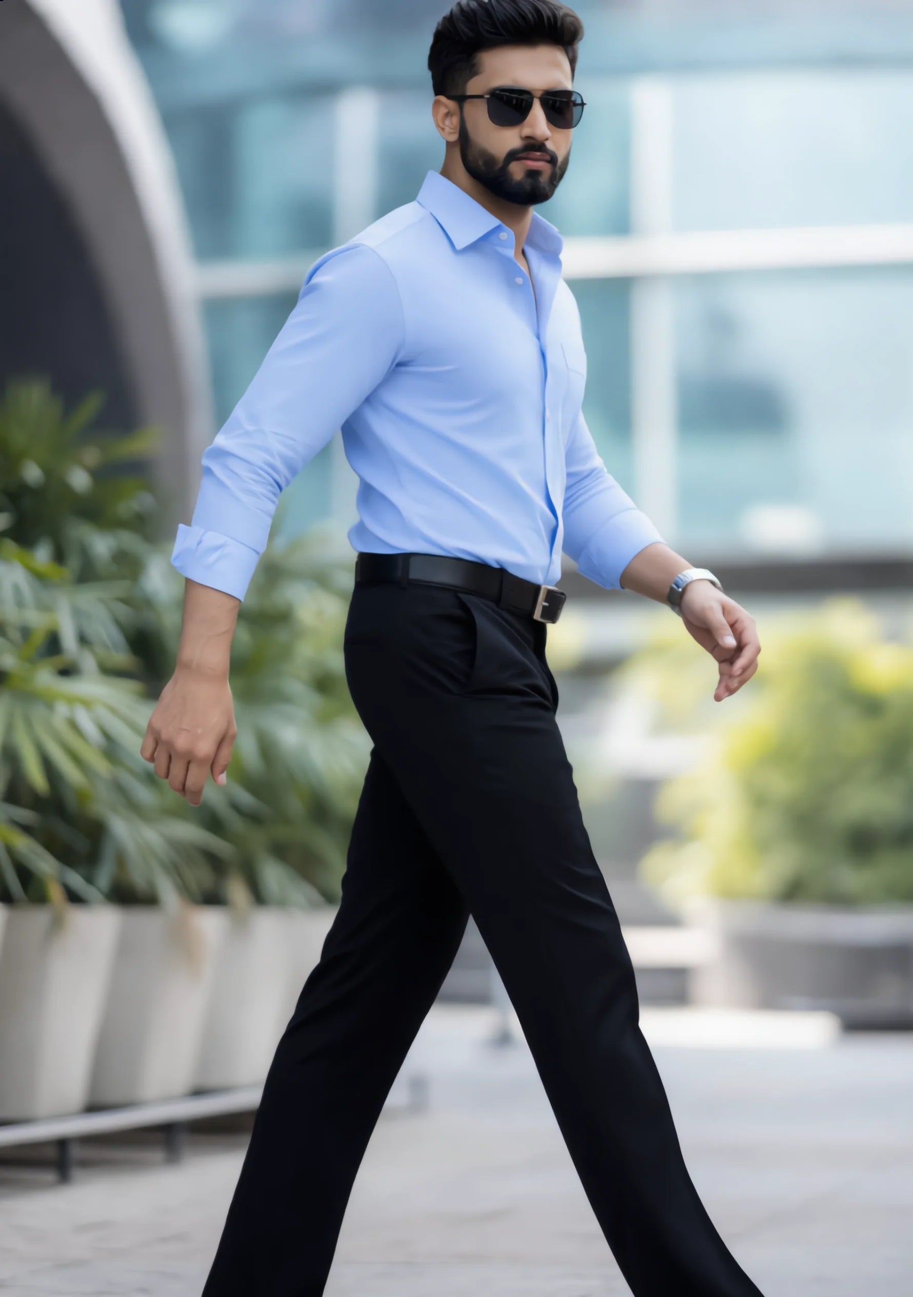 The Signature Combo – Sky Blue Shirt + Black Pant