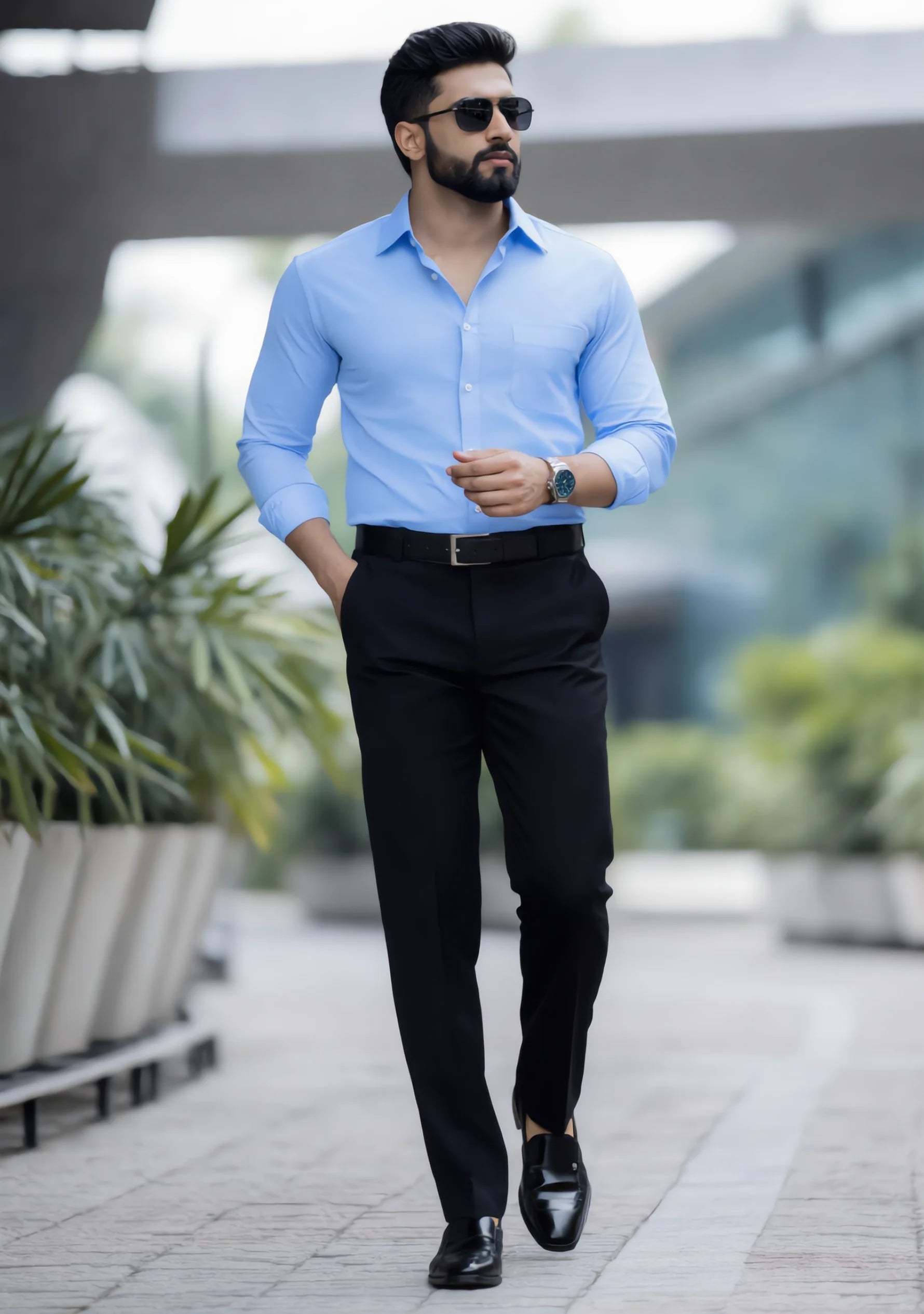 The Signature Combo – Sky Blue Shirt + Black Pant