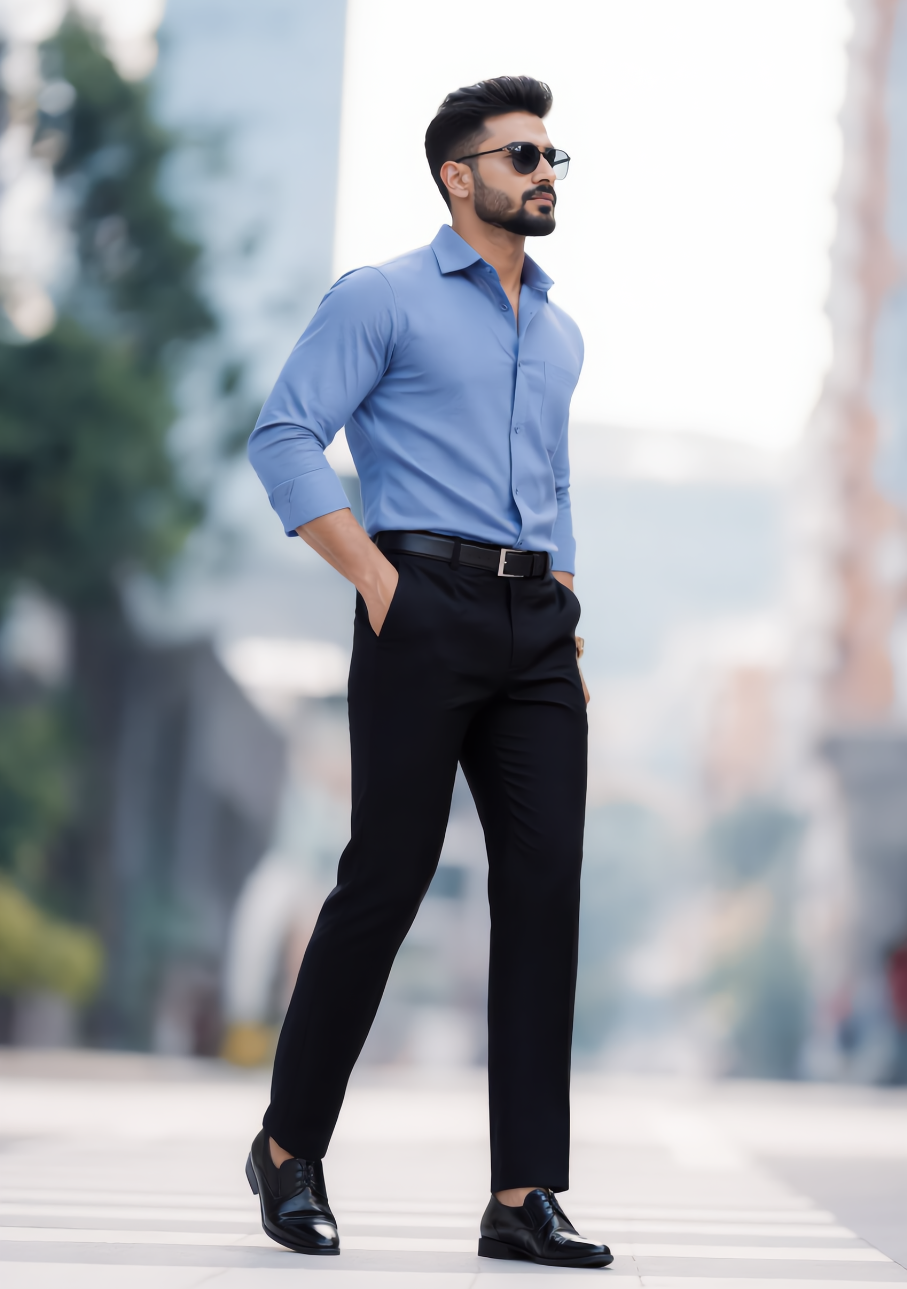 The Signature Combo – Steel Blue Shirt + Black Pant
