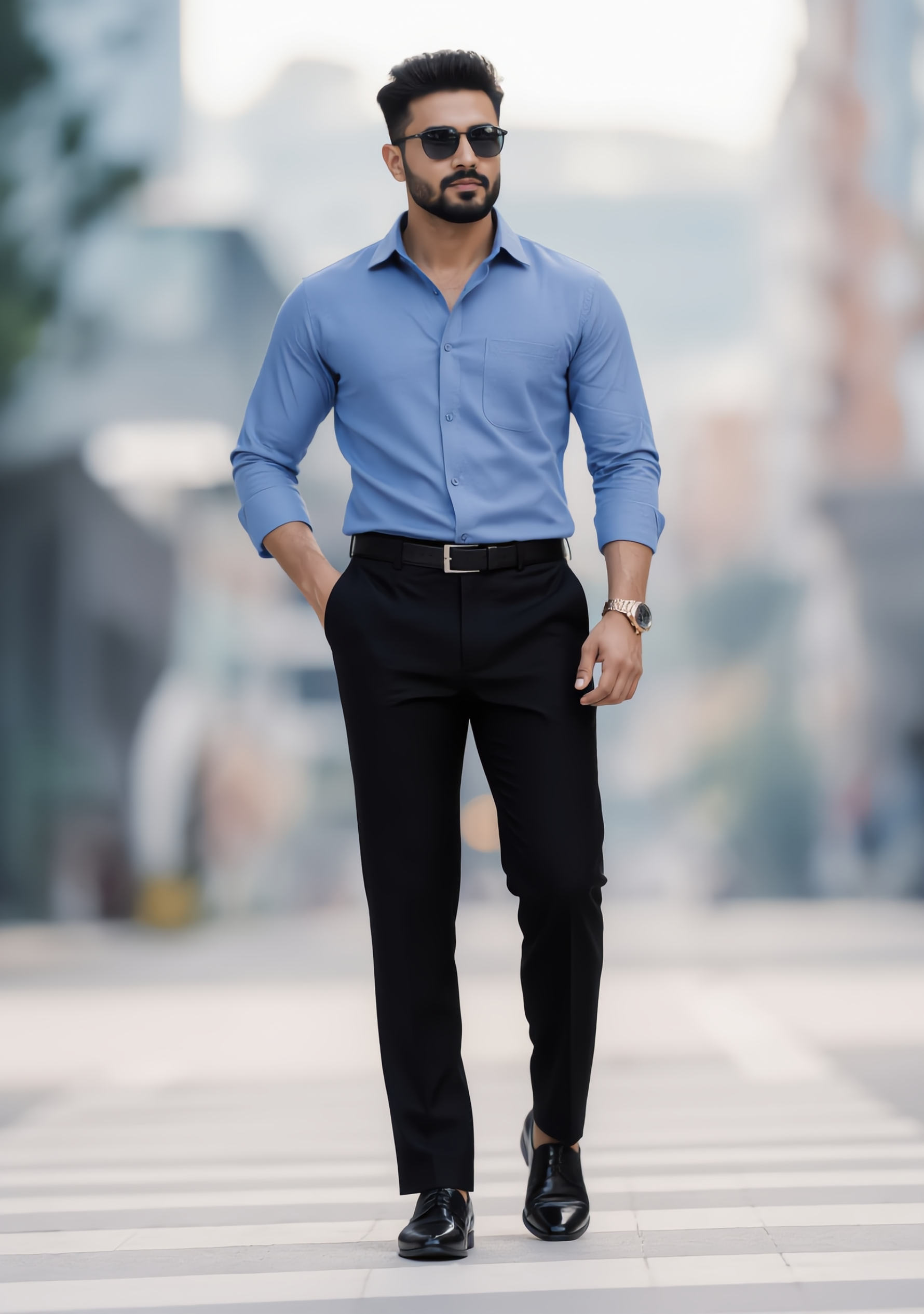 The Signature Combo – Steel Blue Shirt + Black Pant