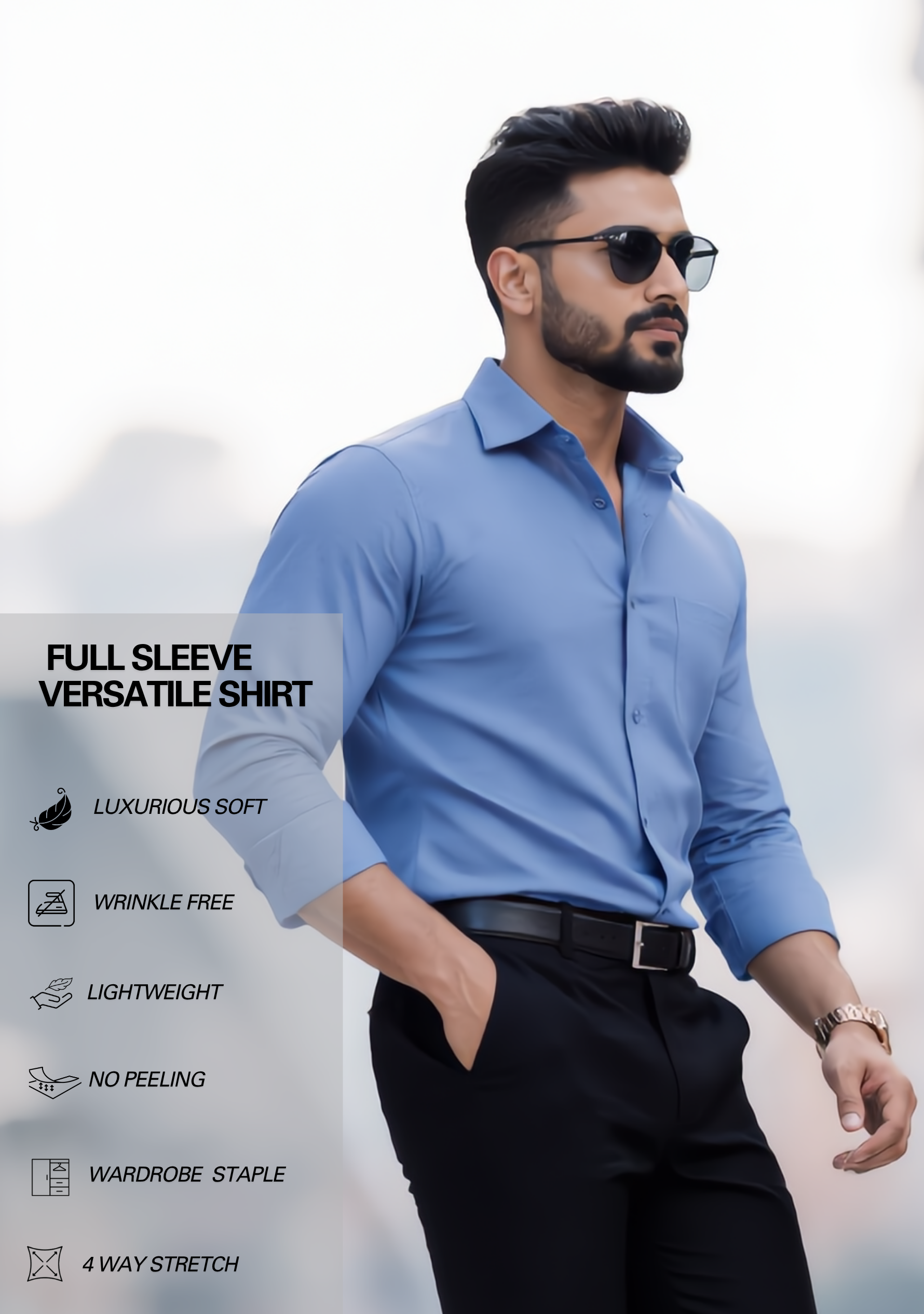 The Signature Combo – Steel Blue Shirt + Black Pant