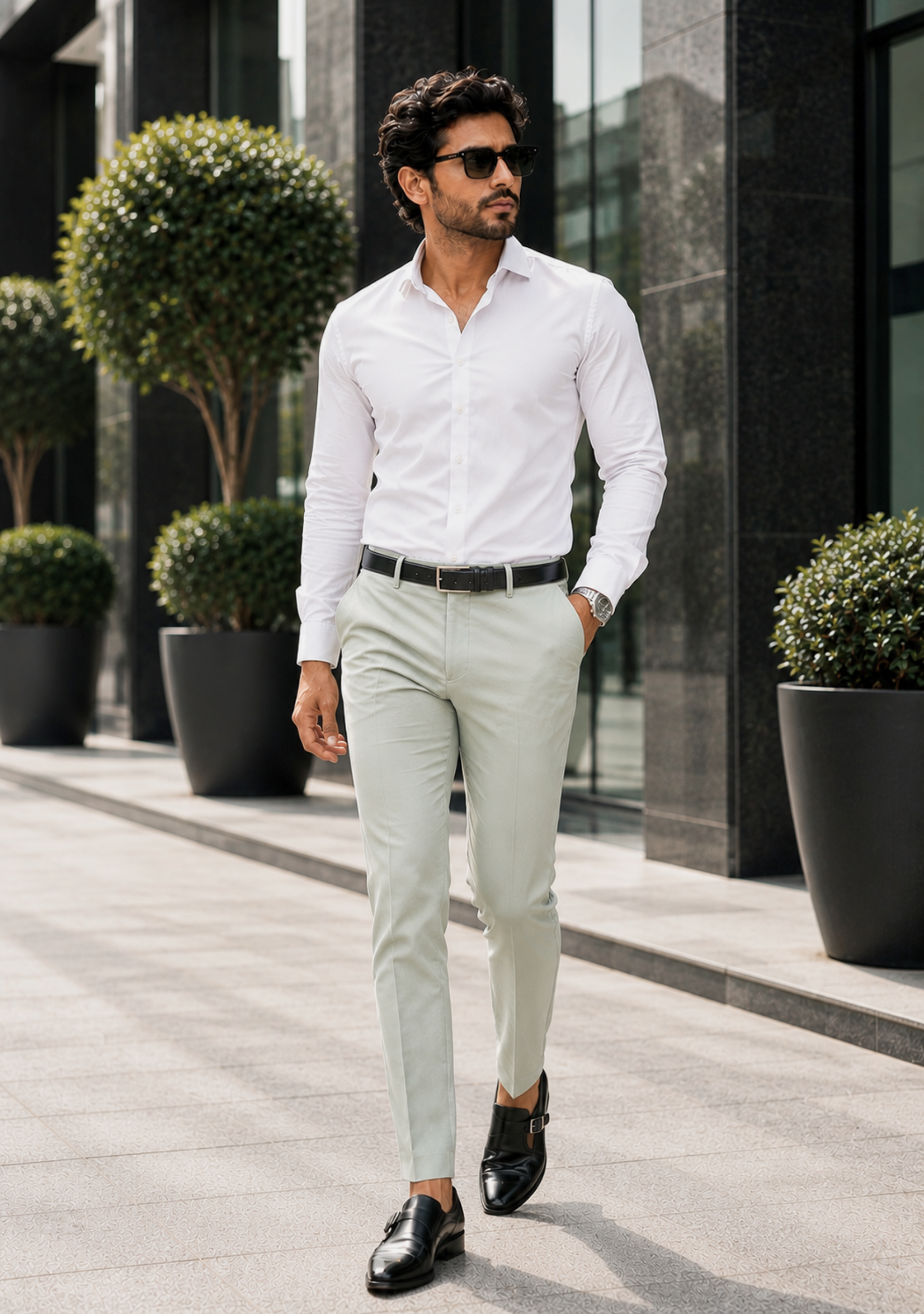 The Signature Combo – White Shirt + Sea Green Pant