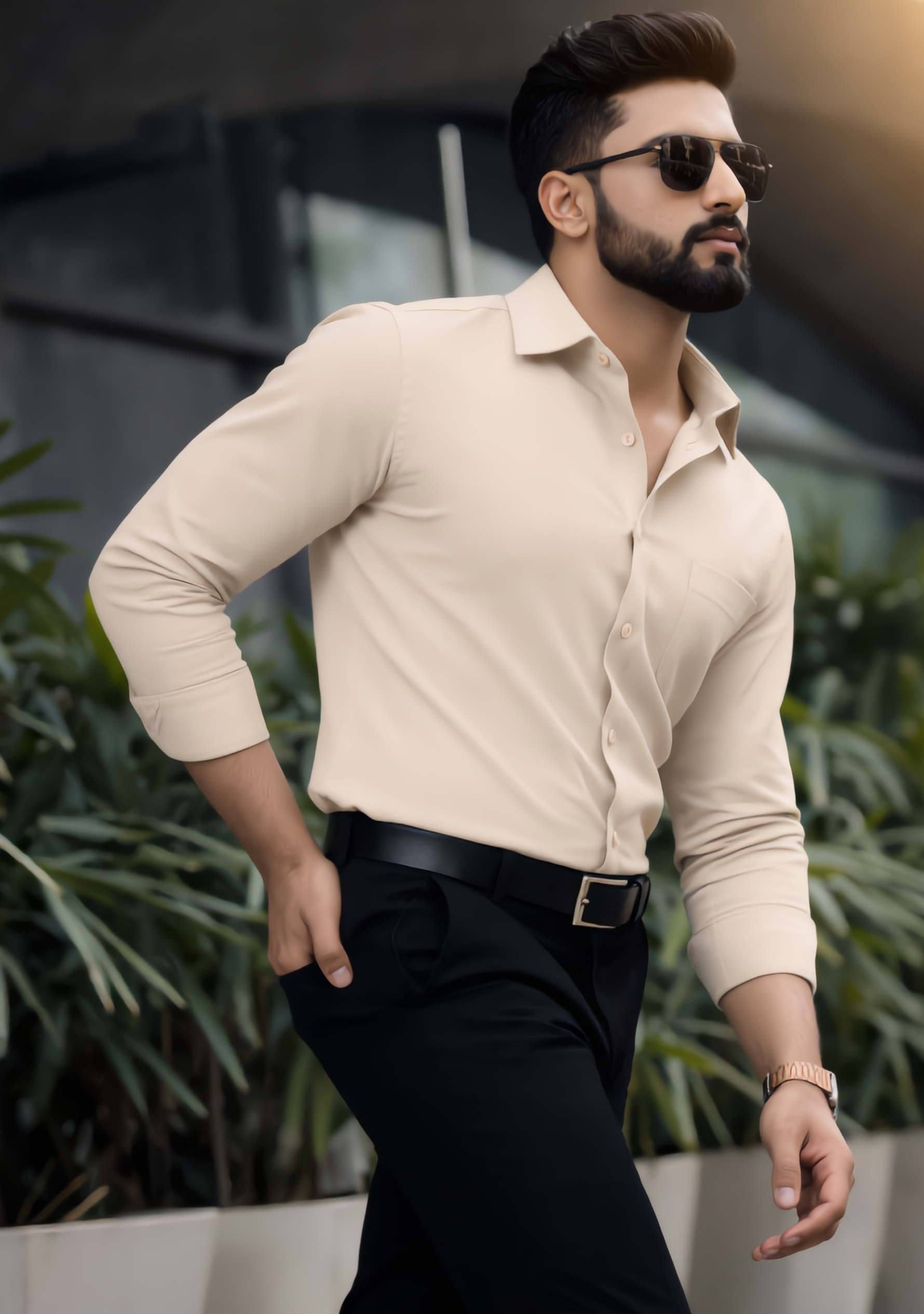 The Signature Combo – Beige Shirt + Black Pant