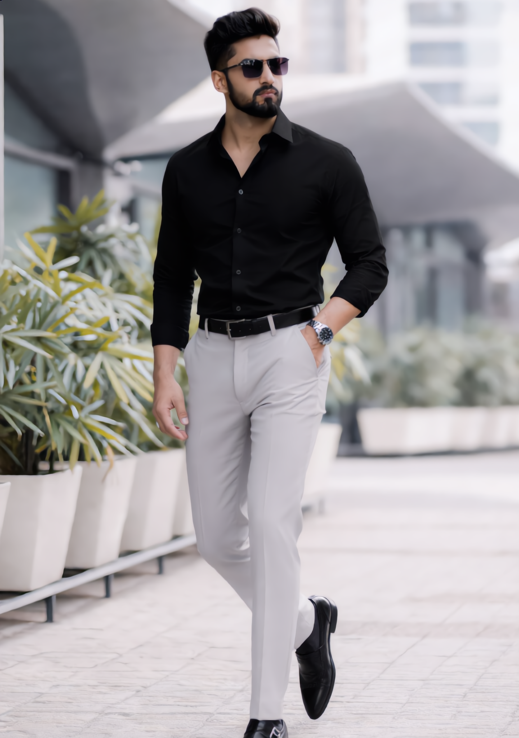 The Signature Combo – Black Shirt + Light Grey Pant