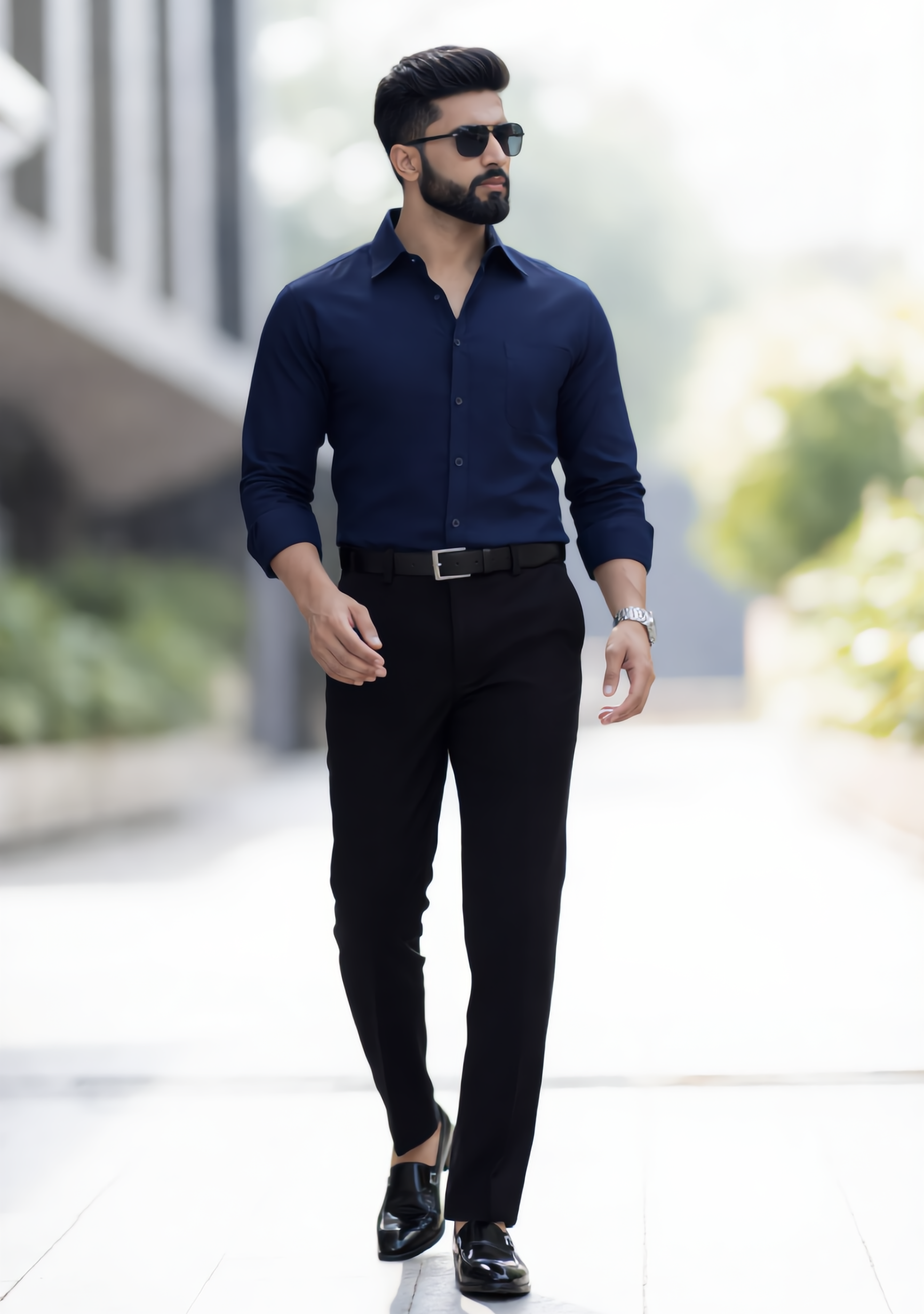 The Signature Combo – Blue Shirt + Black Pant