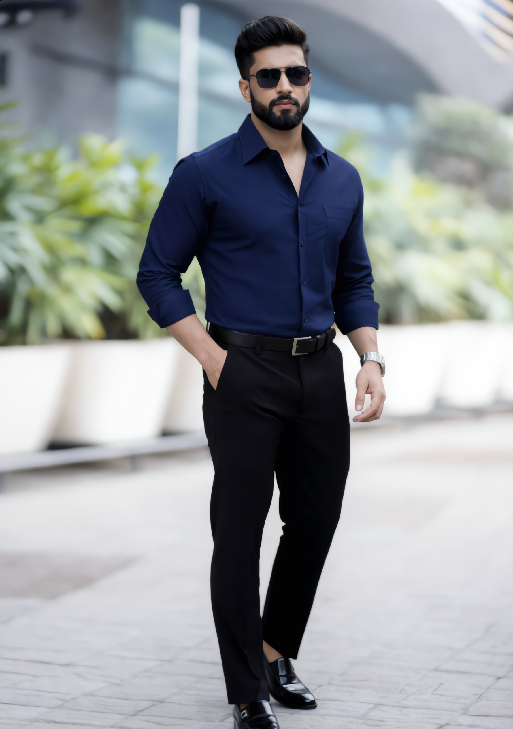 The Signature Combo – Blue Shirt + Black Pant