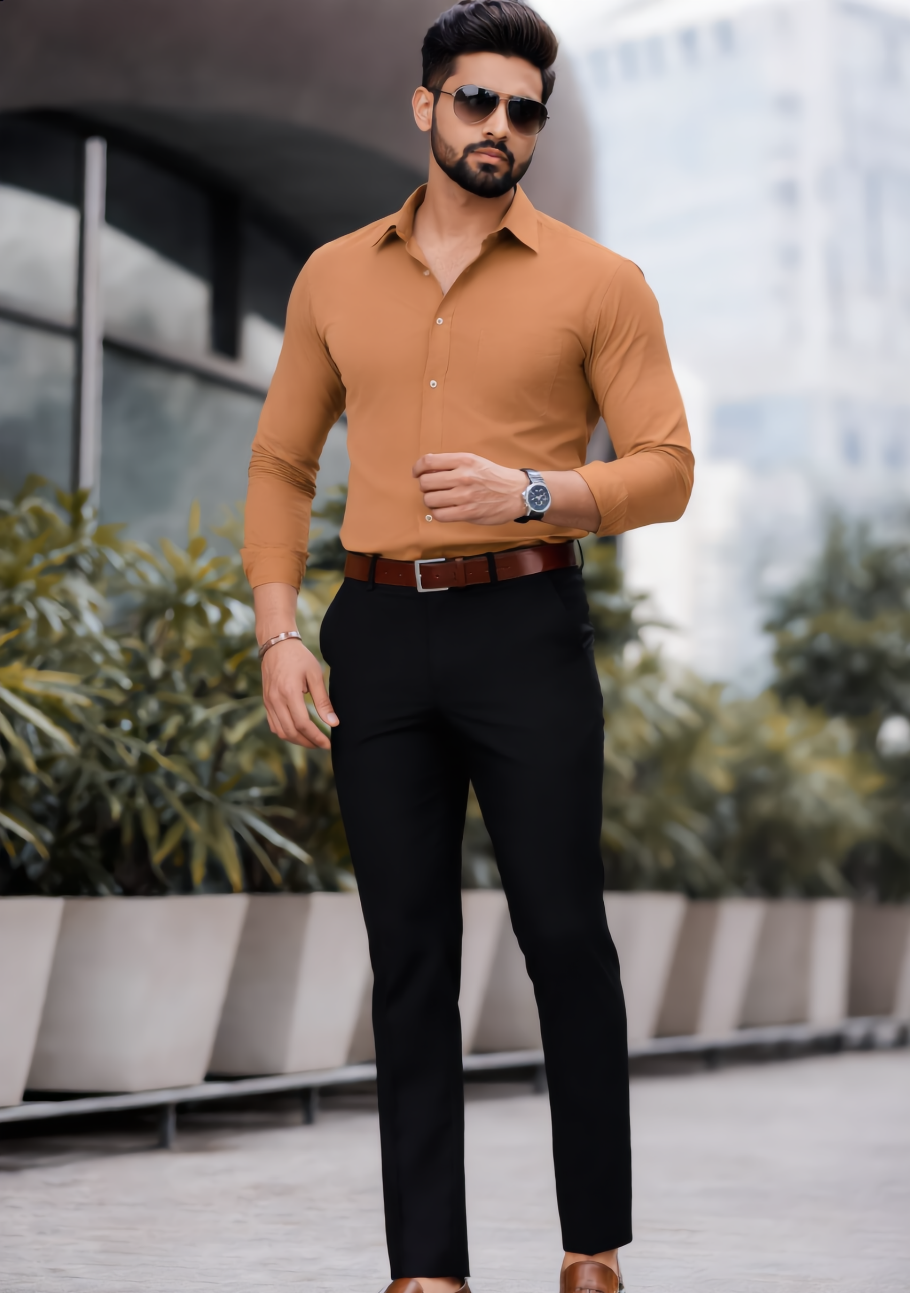 The Signature Combo – Brown Shirt + Black Pant