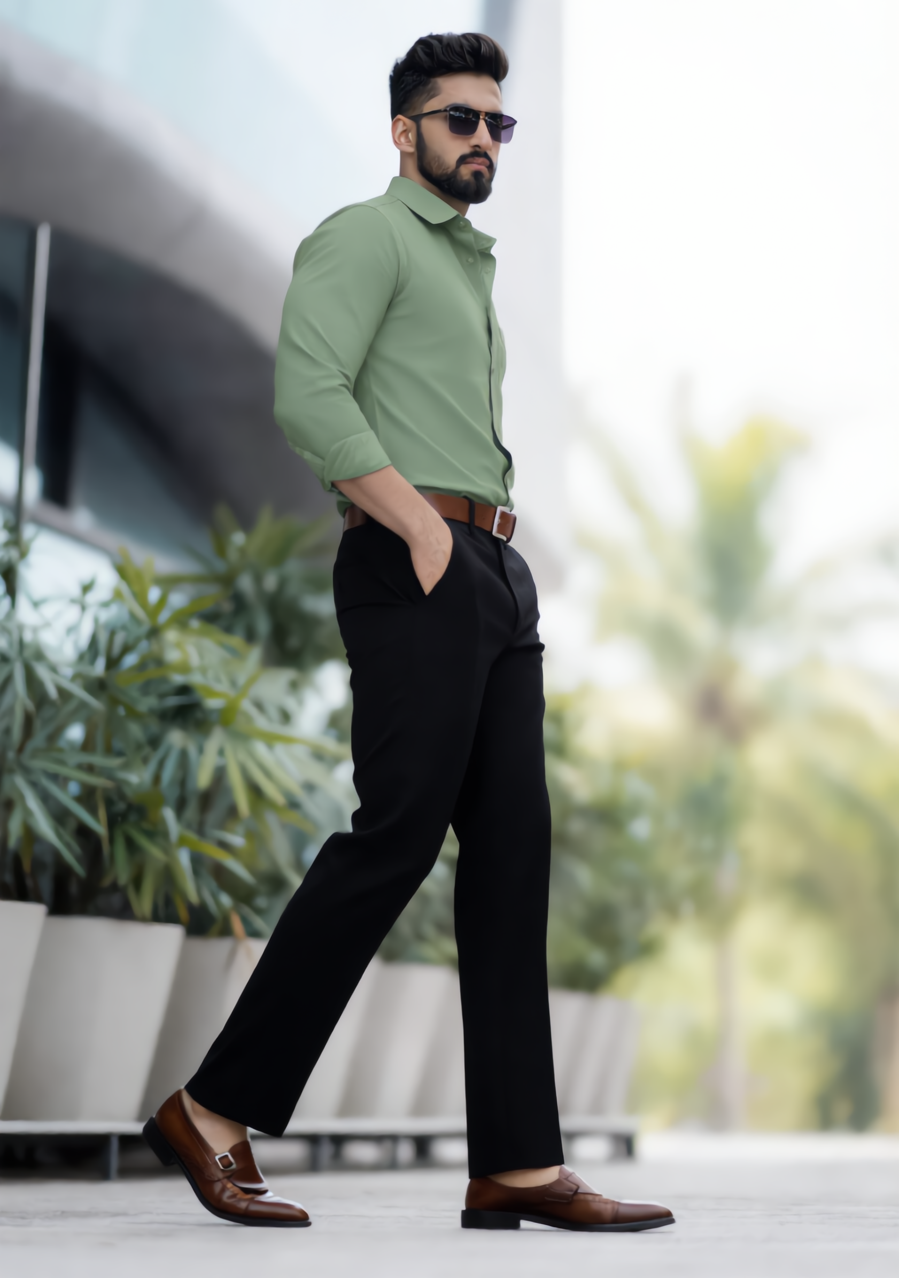The Signature Combo – Green Shirt + Jet Black Pant