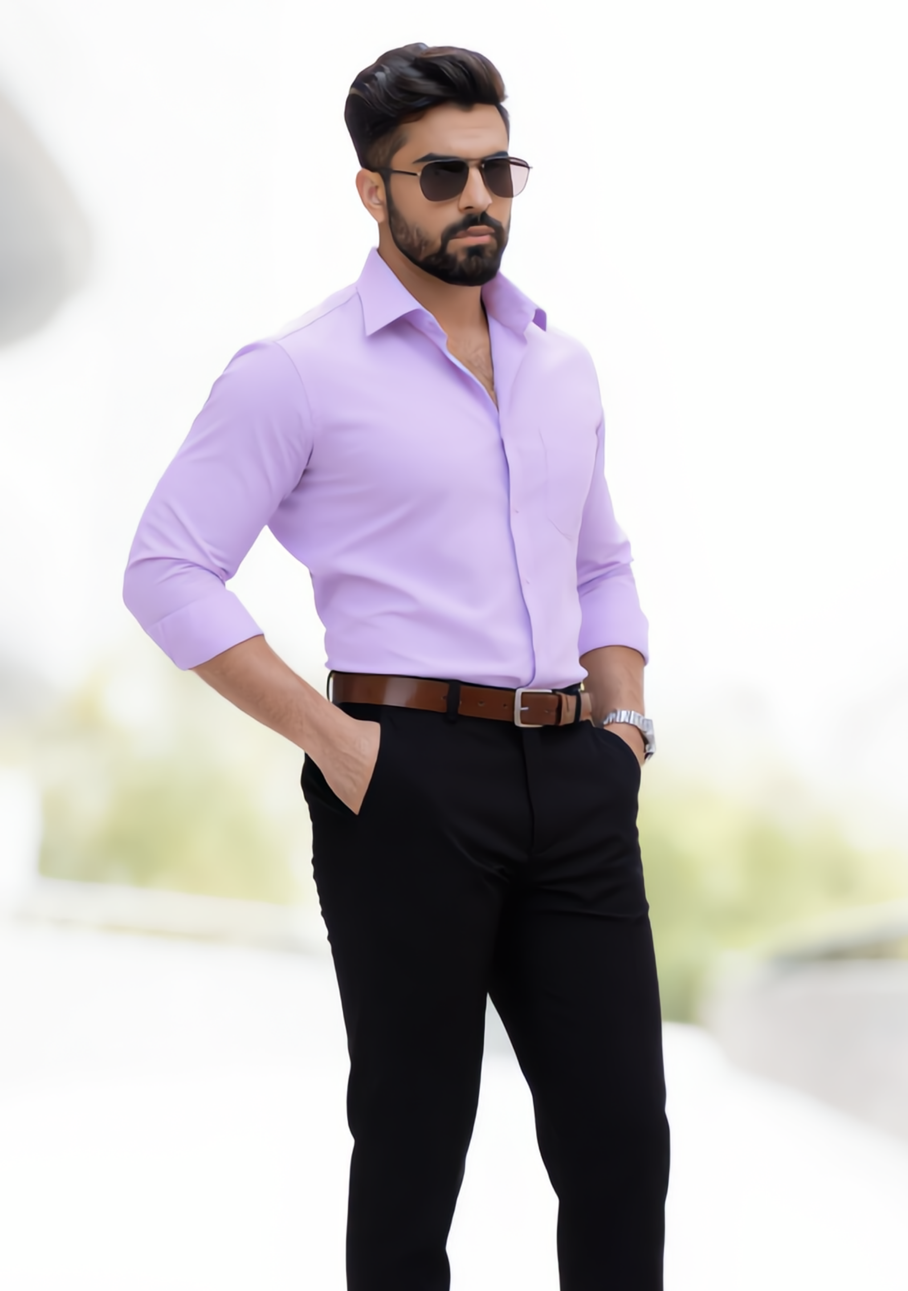 The Signature Combo – Purple Shirt + Jet Black Pant