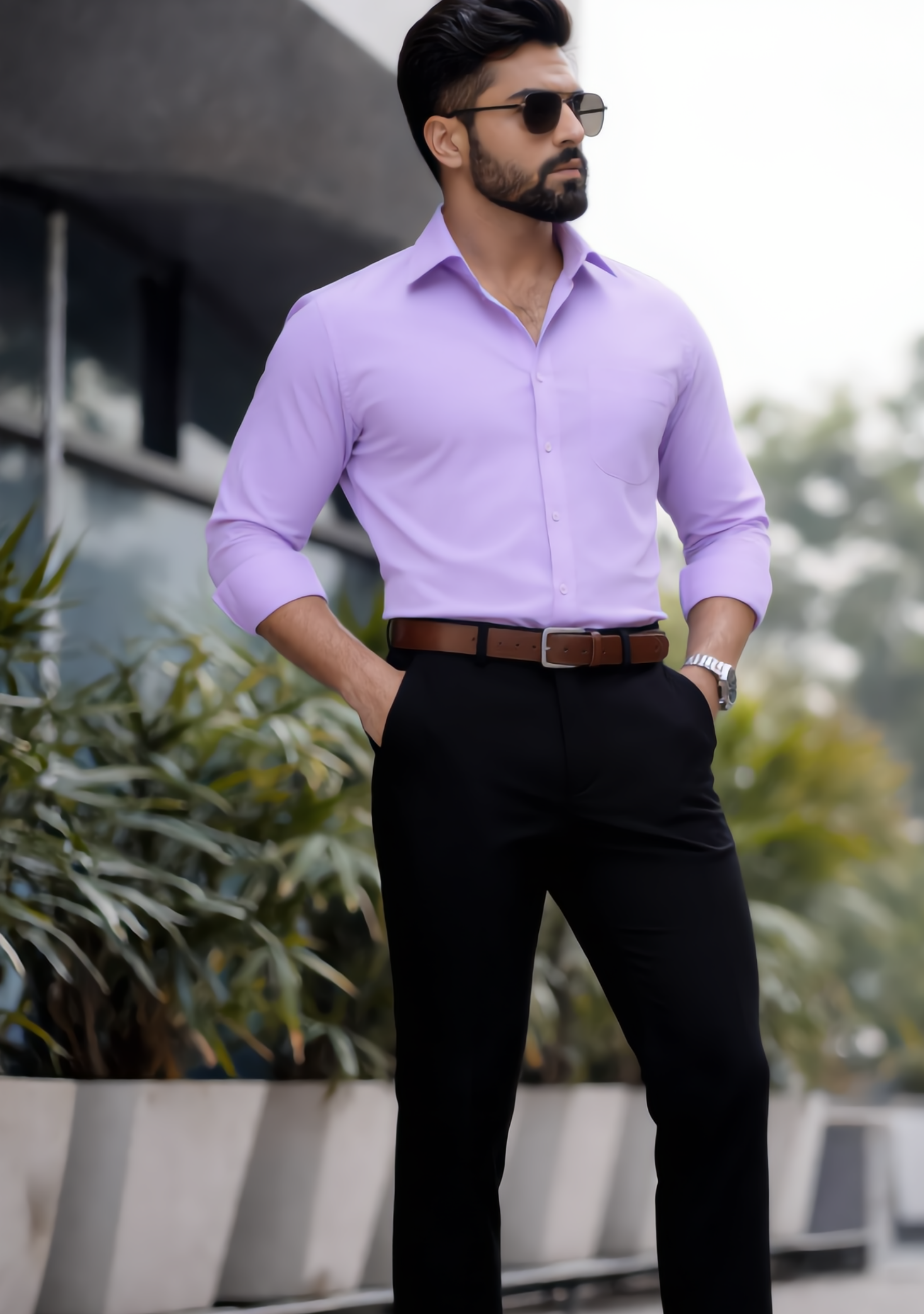 The Signature Combo – Purple Shirt + Jet Black Pant