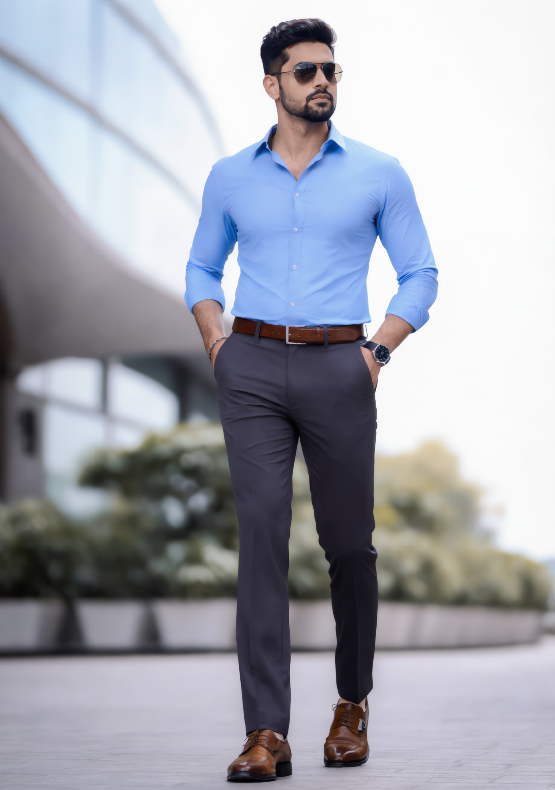 The Signature Combo – Sky Blue Shirt + Grey Pant