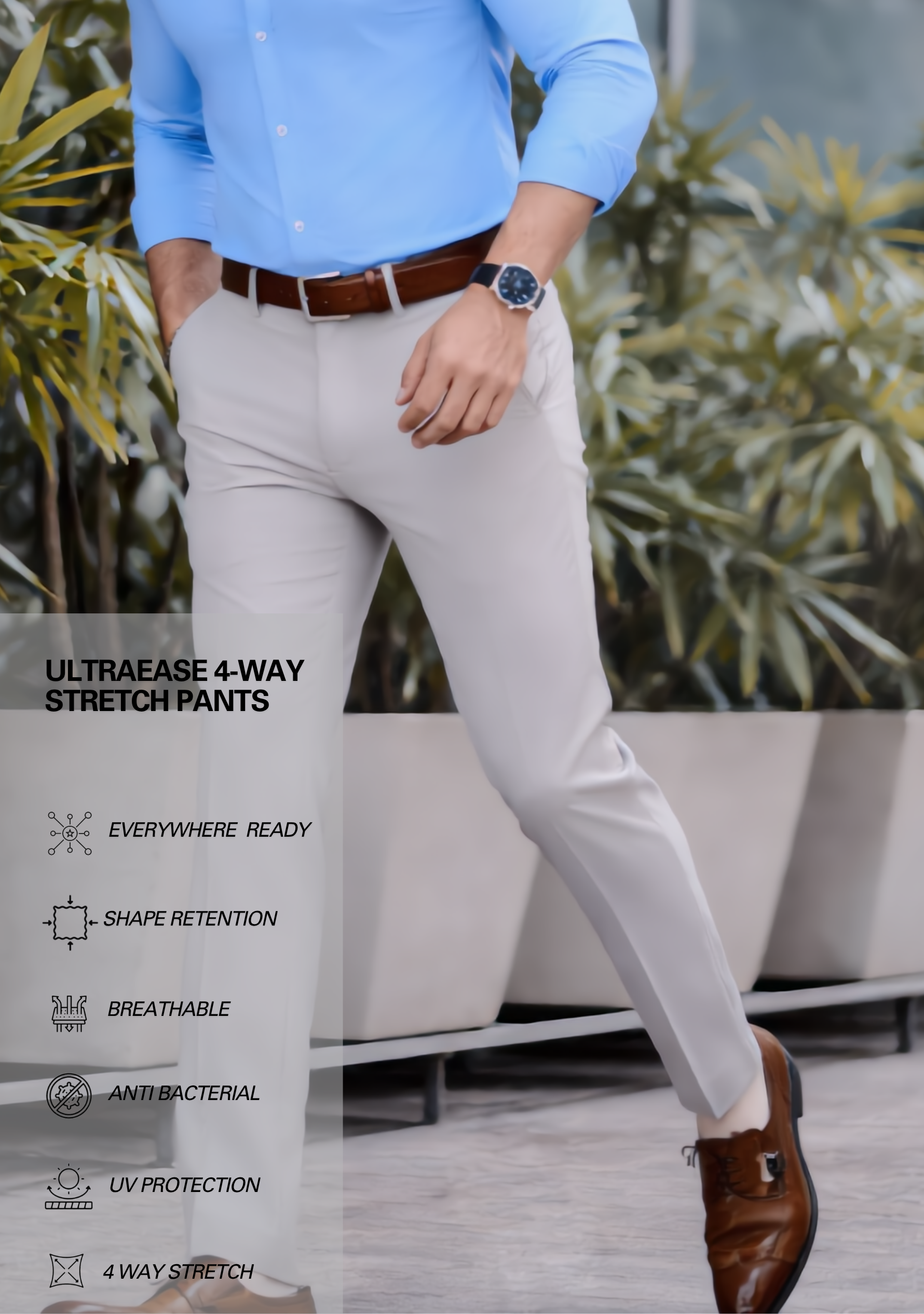 The Signature Combo – Sky Blue Shirt + Light Grey Pant