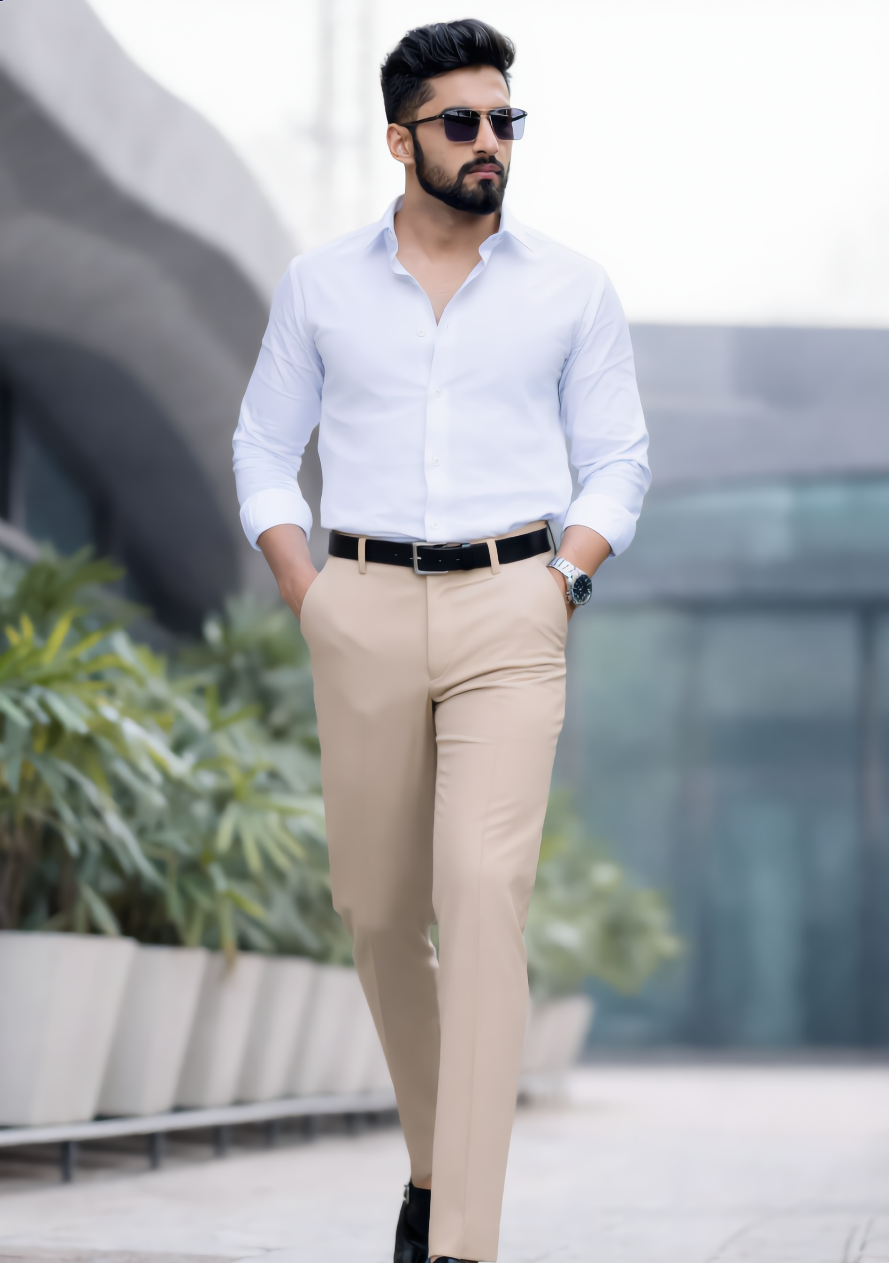 The Signature Combo – White Shirt + Beige Pant