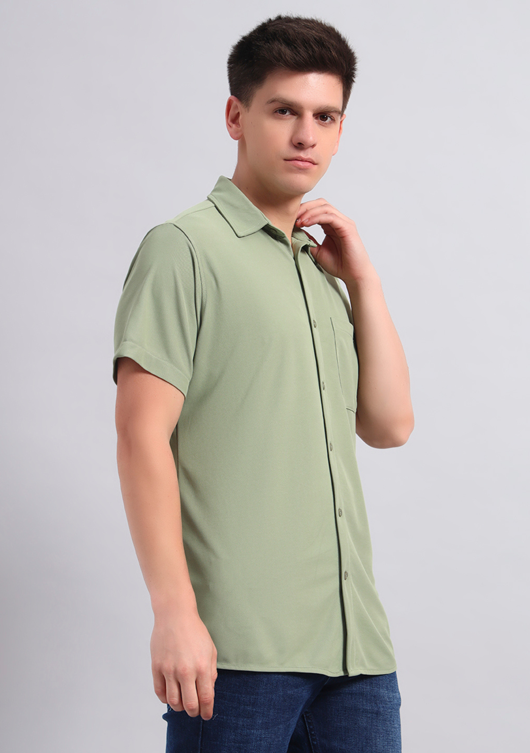 Laurel Green Half Sleeve Versatile Shirt