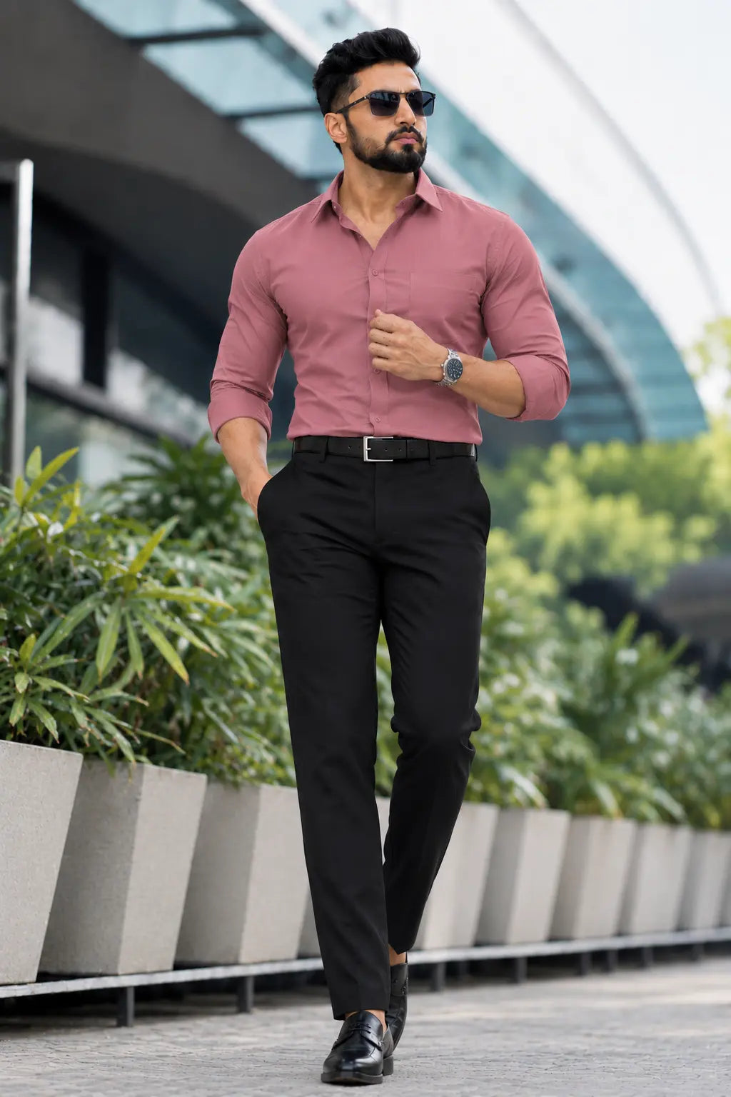 Pink shirt combination pants