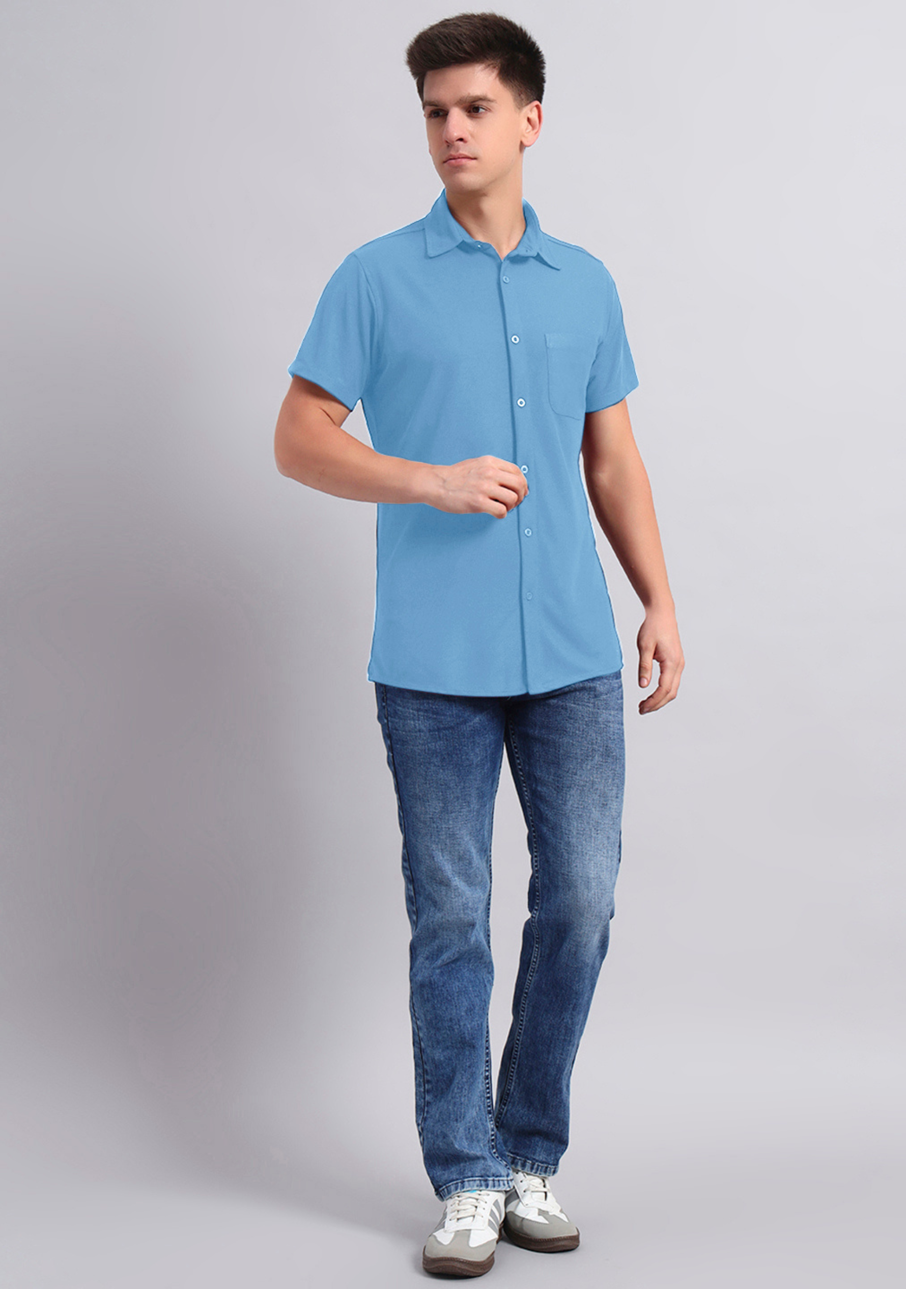 Pastel Blue Half Sleeve Versatile Shirt