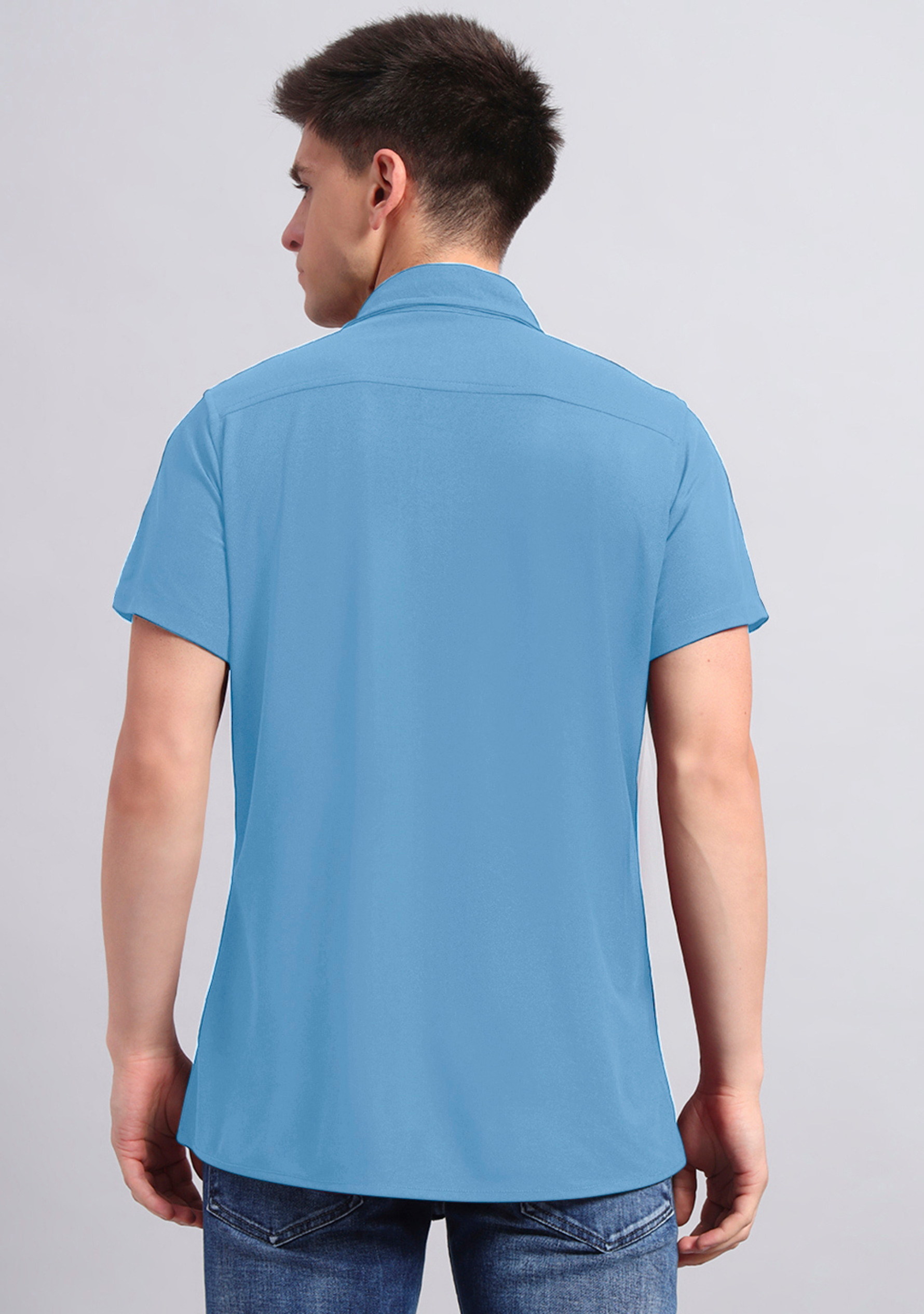Pastel Blue Half Sleeve Versatile Shirt