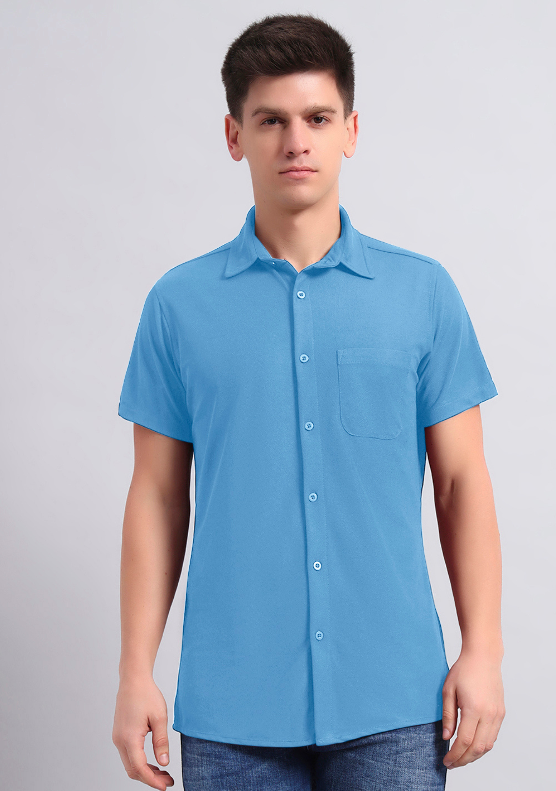 Pastel Blue Half Sleeve Versatile Shirt