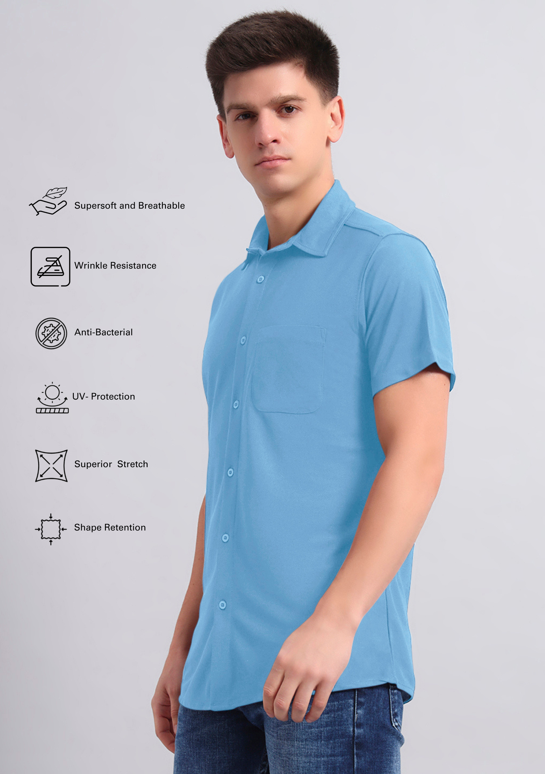 Pastel Blue Half Sleeve Versatile Shirt