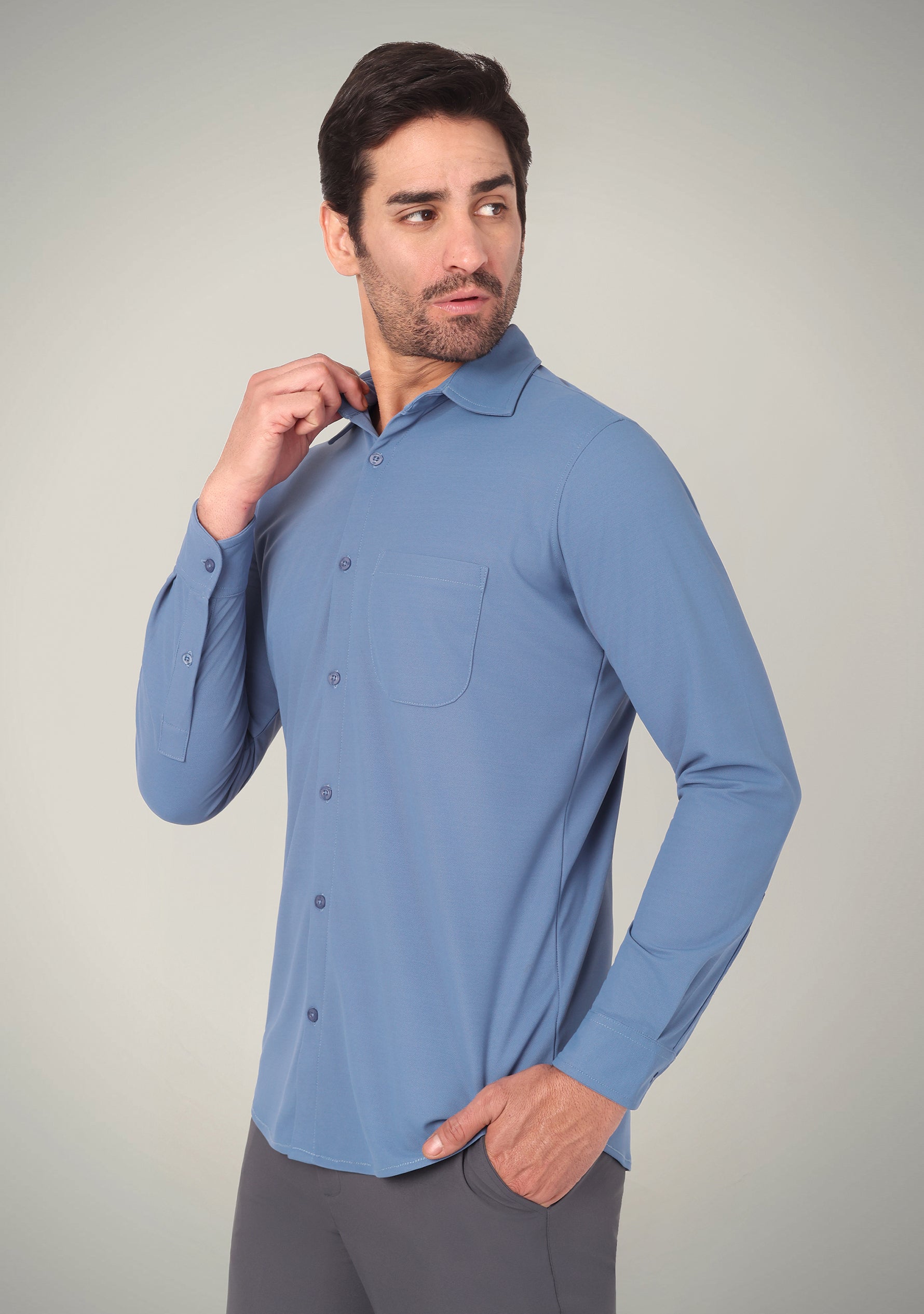 Steel Blue Full Sleeve Versatile Shirt