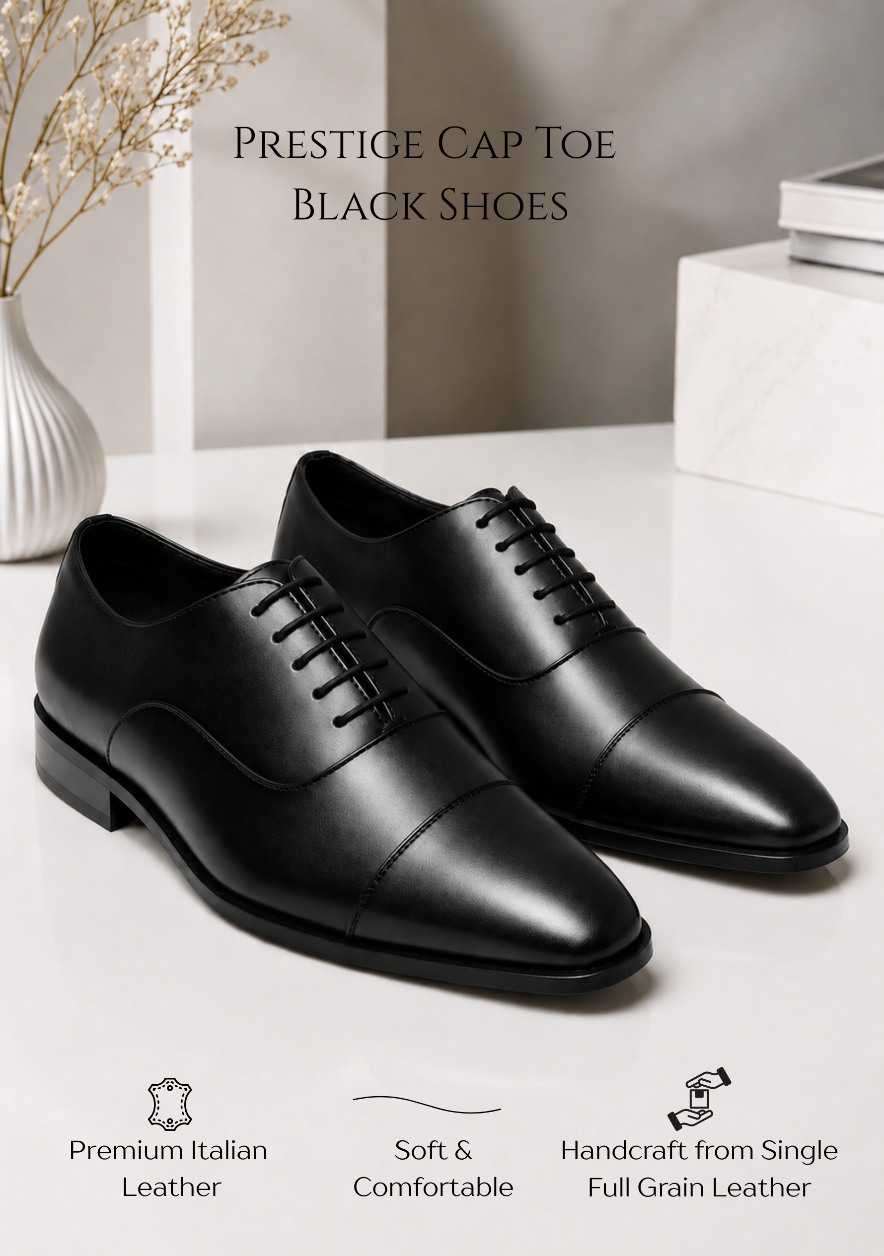 Prestige Cap Toe Combo Black Shoes & Belt