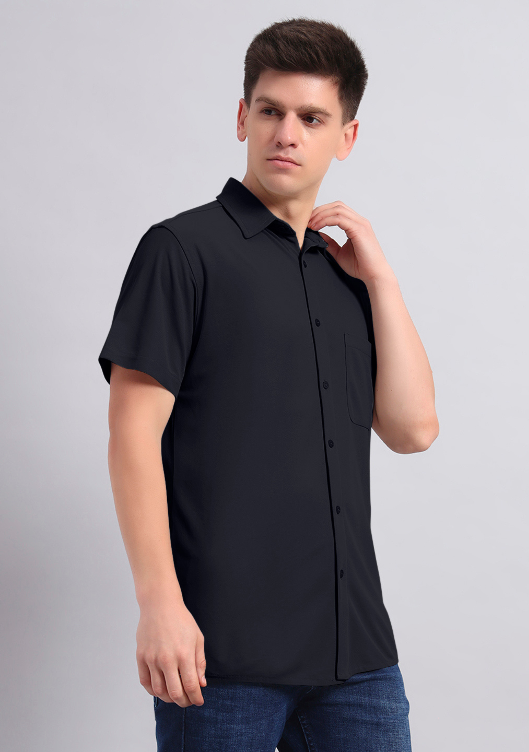 Jet Black Half Sleeve Versatile Shirt