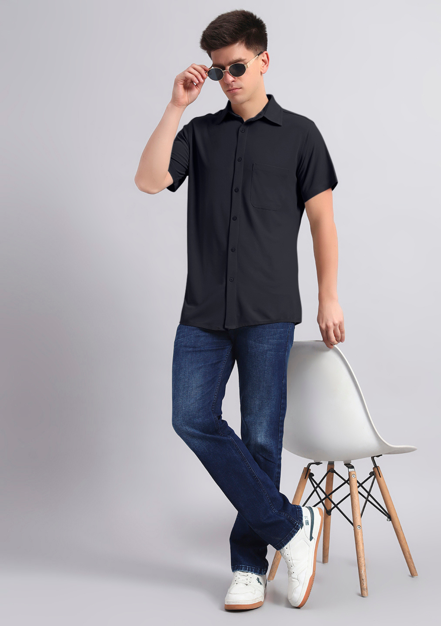 Jet Black Half Sleeve Versatile Shirt
