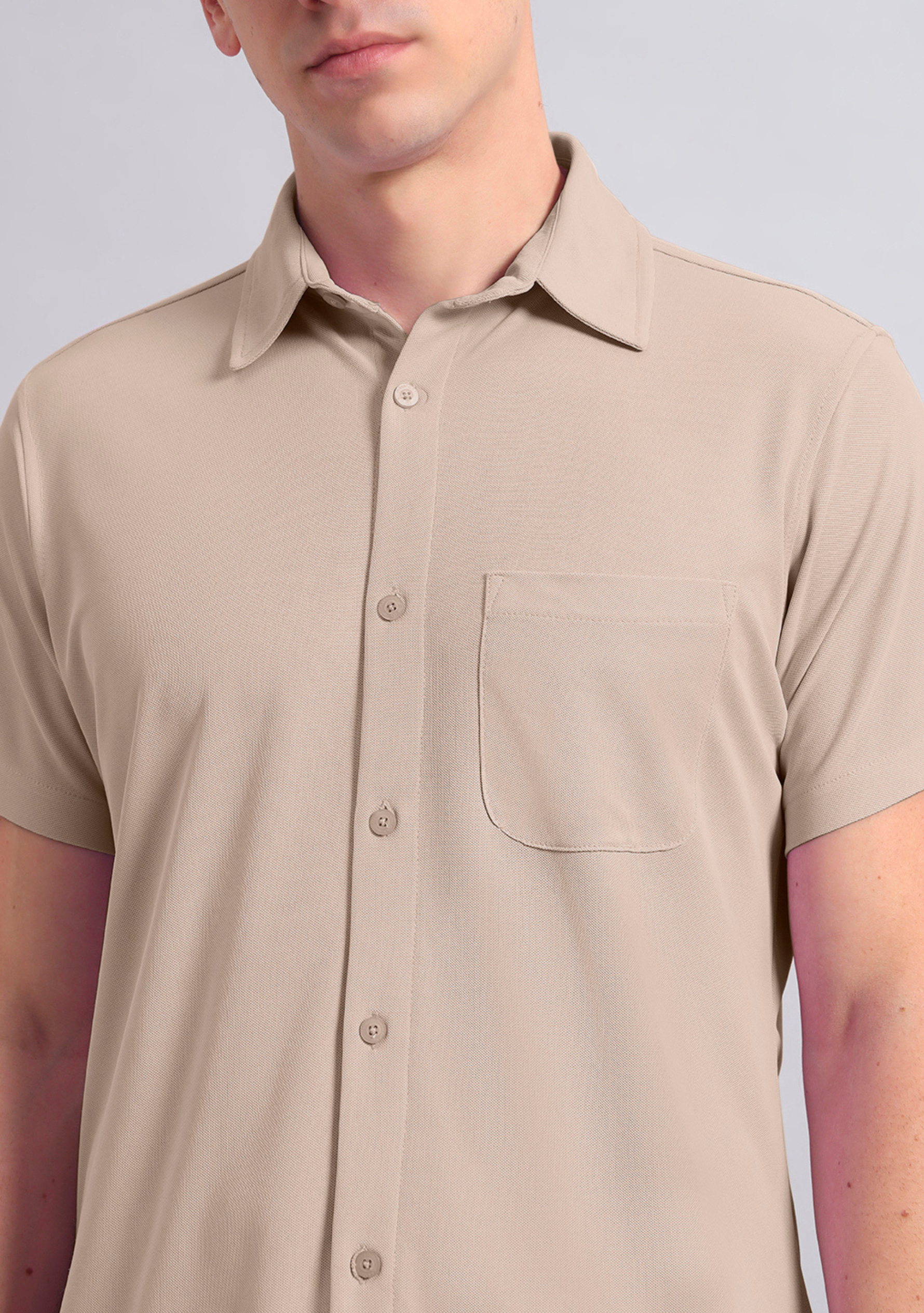 Beige Half Sleeve Versatile Shirt